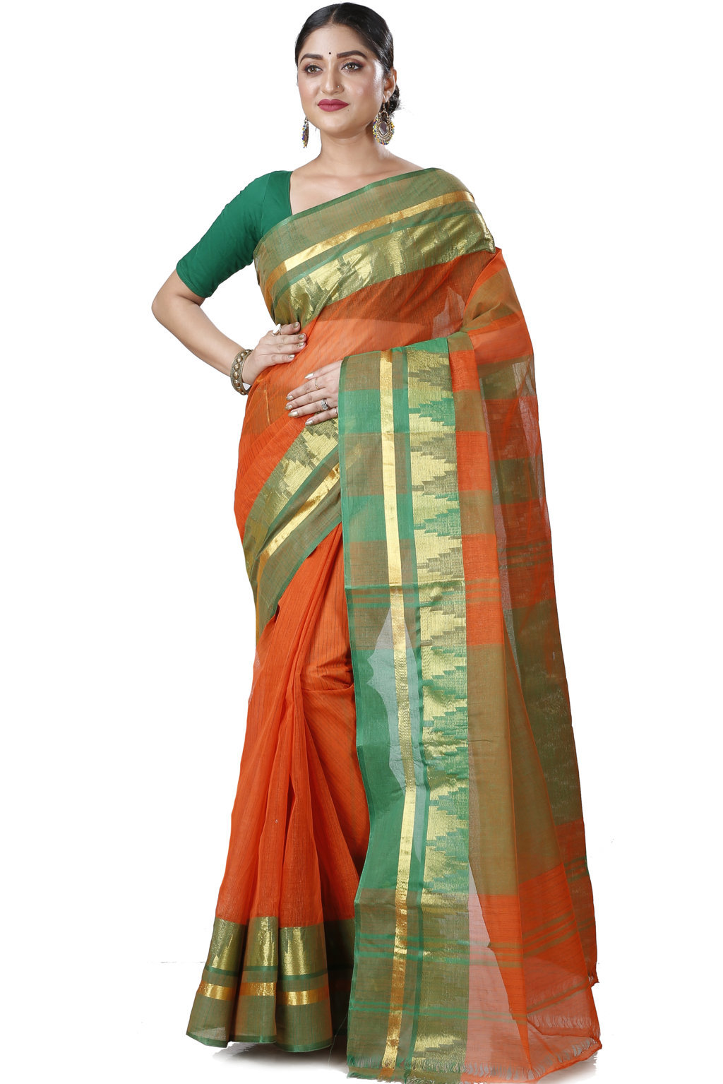Orange Pure Cotton Vrinda Tant Saree (1093)