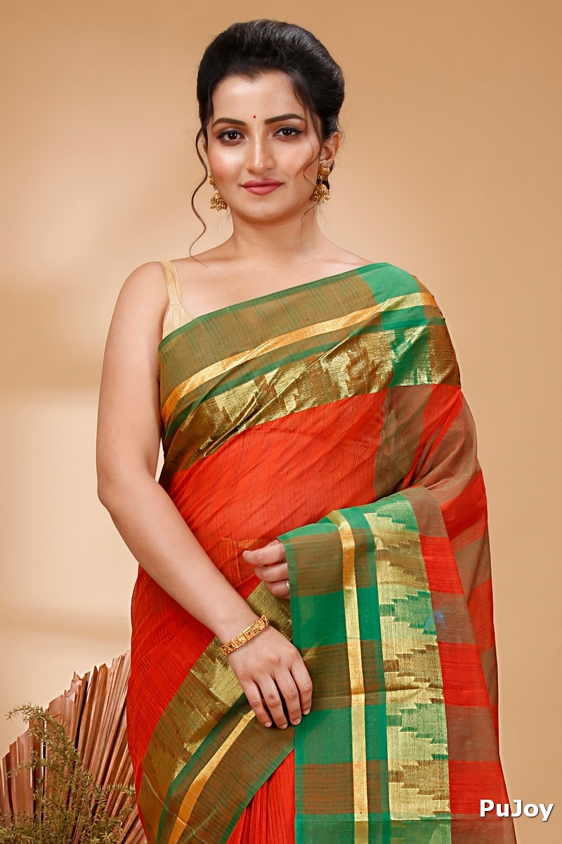 Orange Pure Cotton Vrinda Tant Saree (1093)