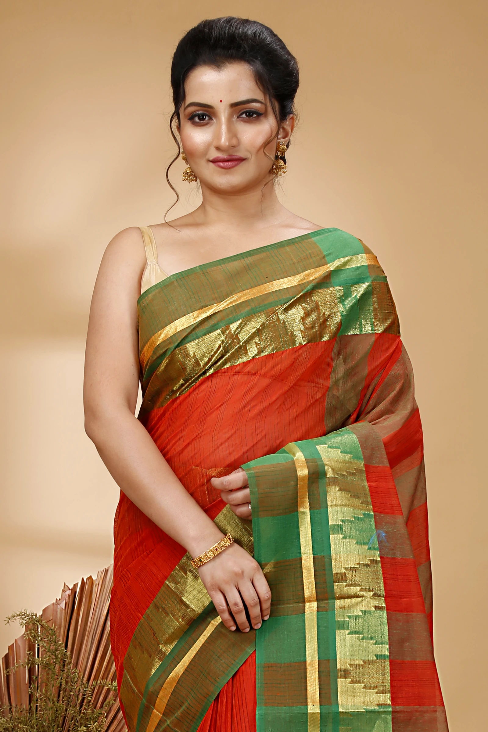Orange Pure Cotton Vrinda Tant Saree (1093)