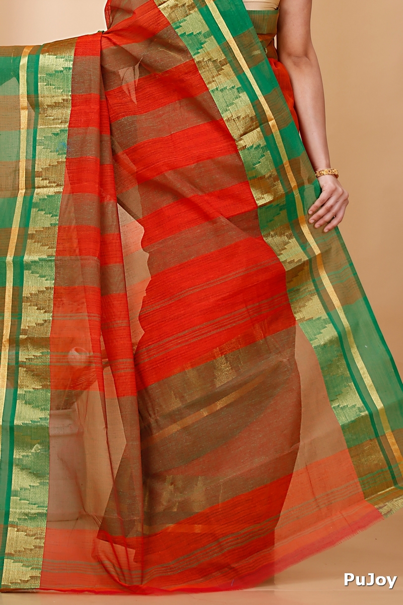 Orange Pure Cotton Vrinda Tant Saree (1093)