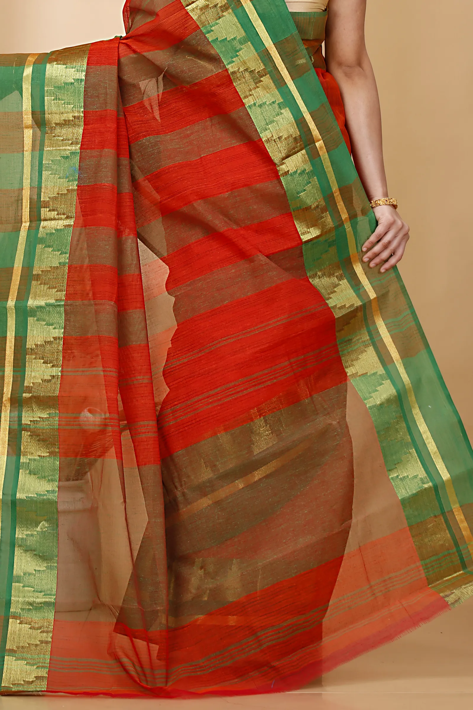 Orange Pure Cotton Vrinda Tant Saree (1093)