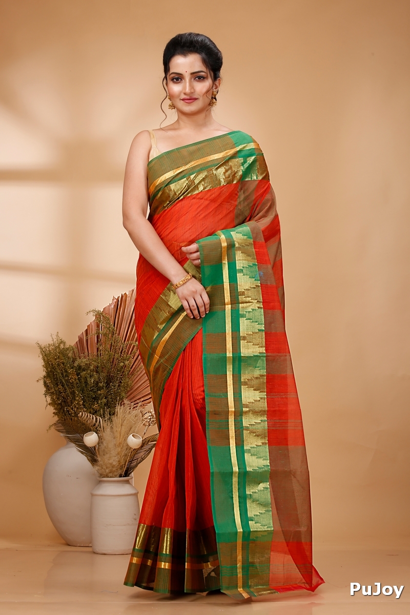 Orange Pure Cotton Vrinda Tant Saree (1093)