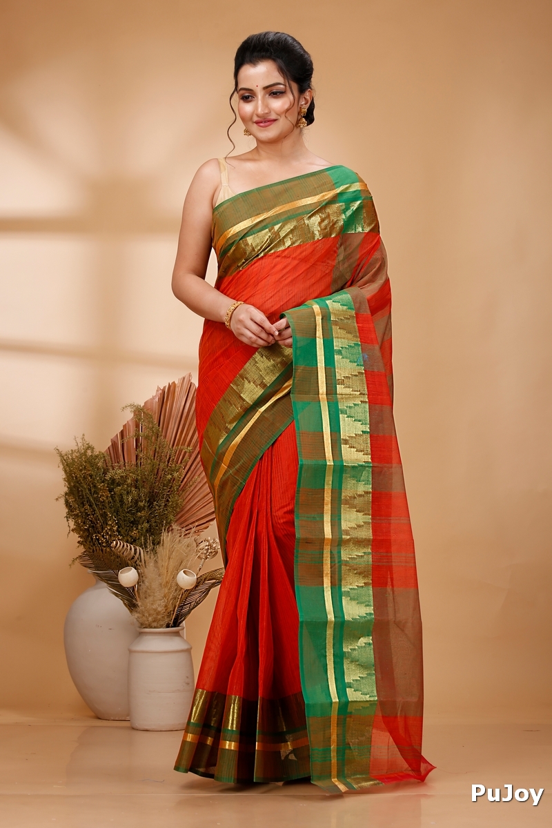 Orange Pure Cotton Vrinda Tant Saree (1093)