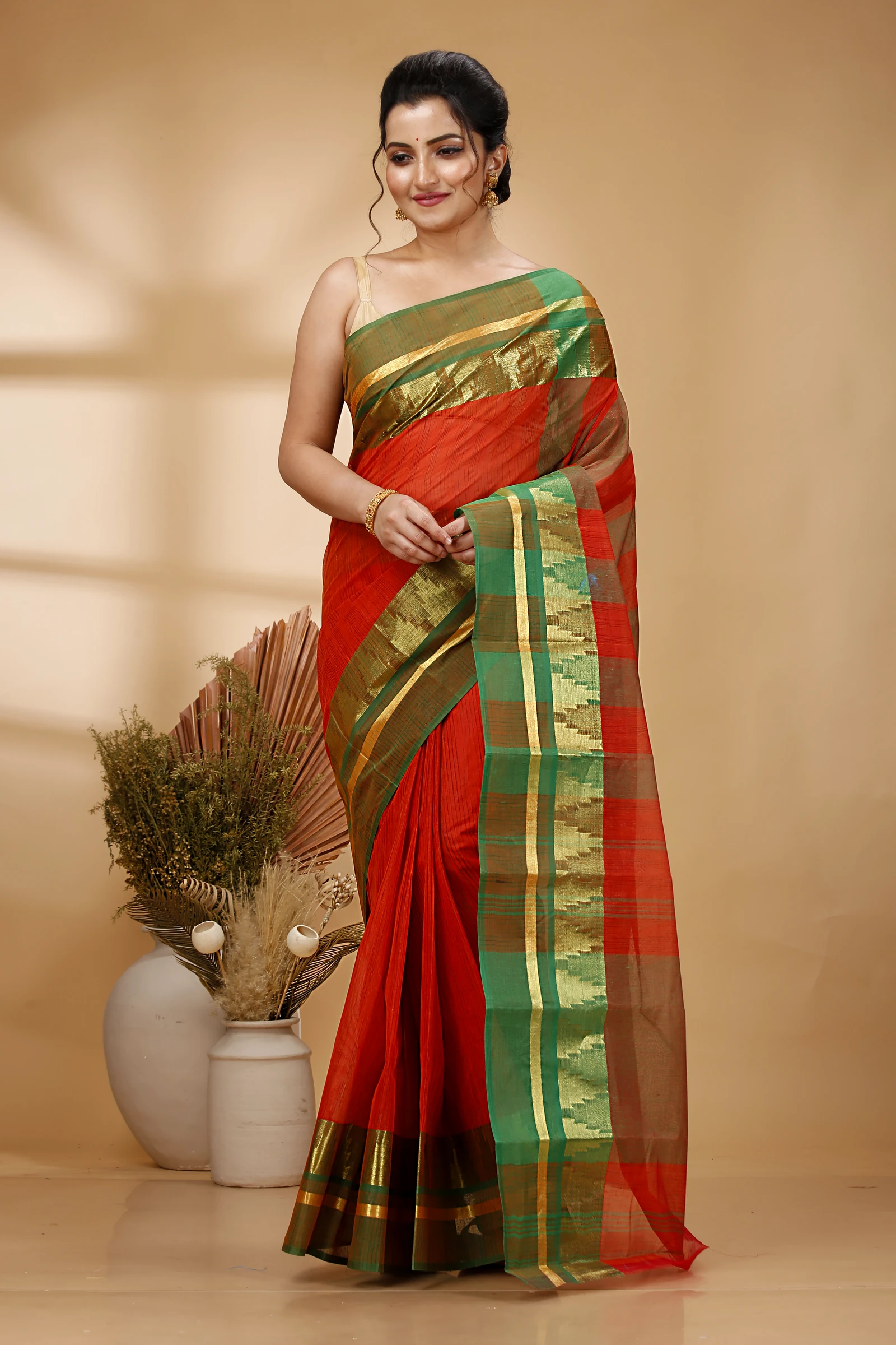 Orange Pure Cotton Vrinda Tant Saree (1093)