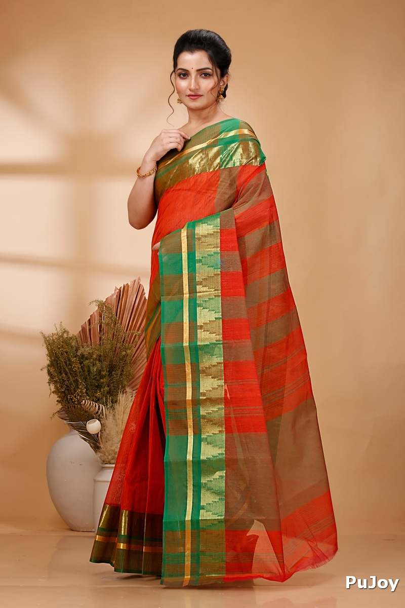 Orange Pure Cotton Vrinda Tant Saree (1093)