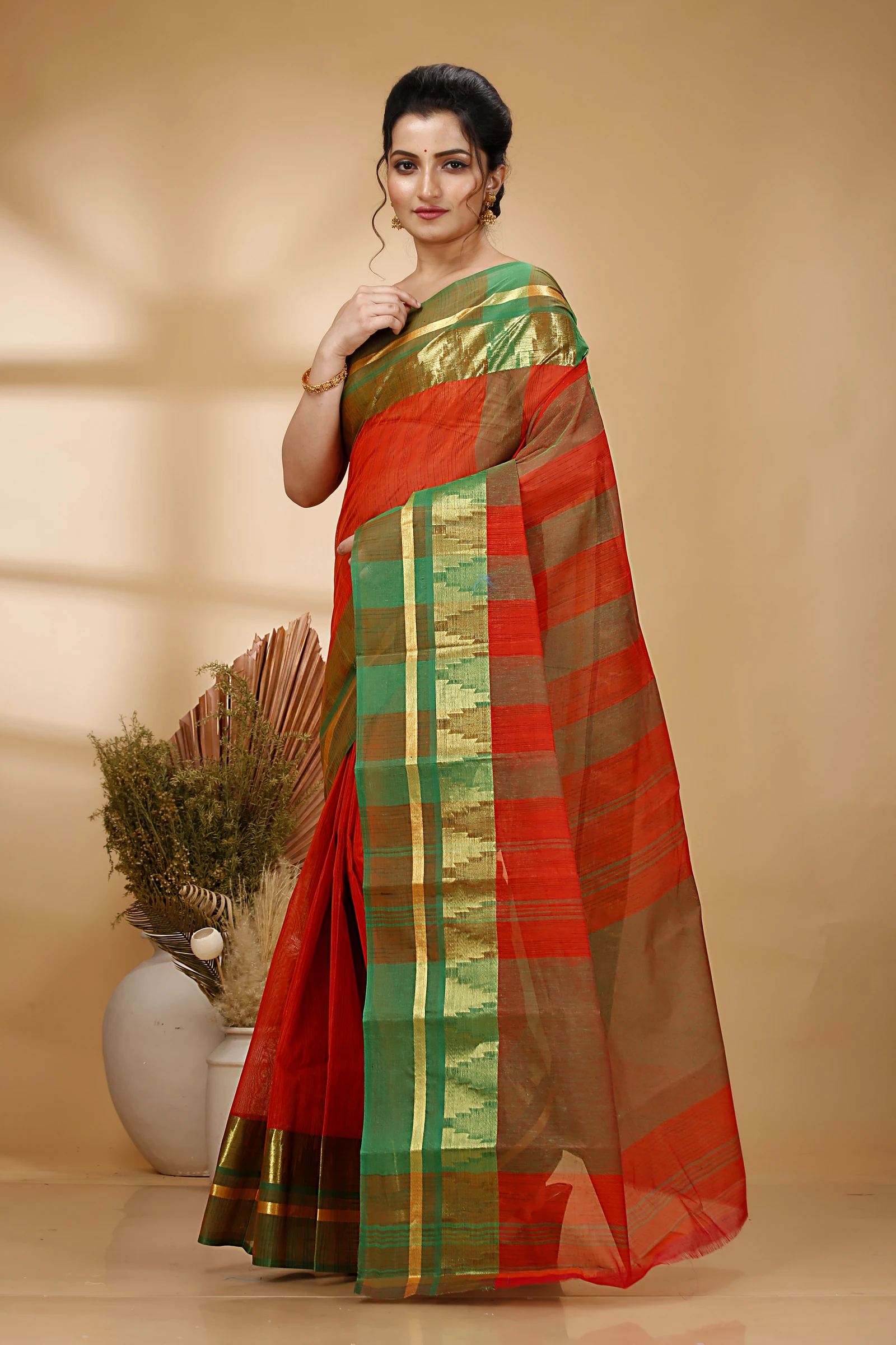 Orange Pure Cotton Vrinda Tant Saree (1093)