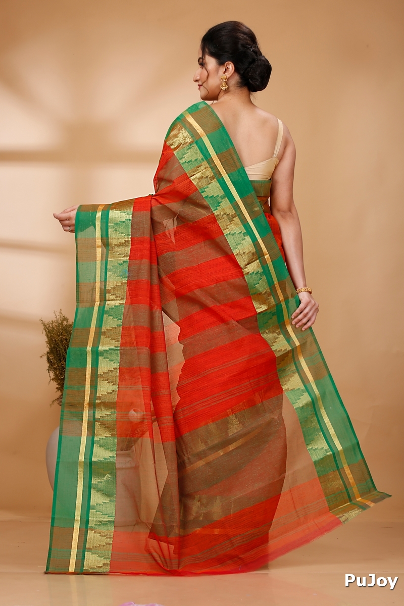 Orange Pure Cotton Vrinda Tant Saree (1093)