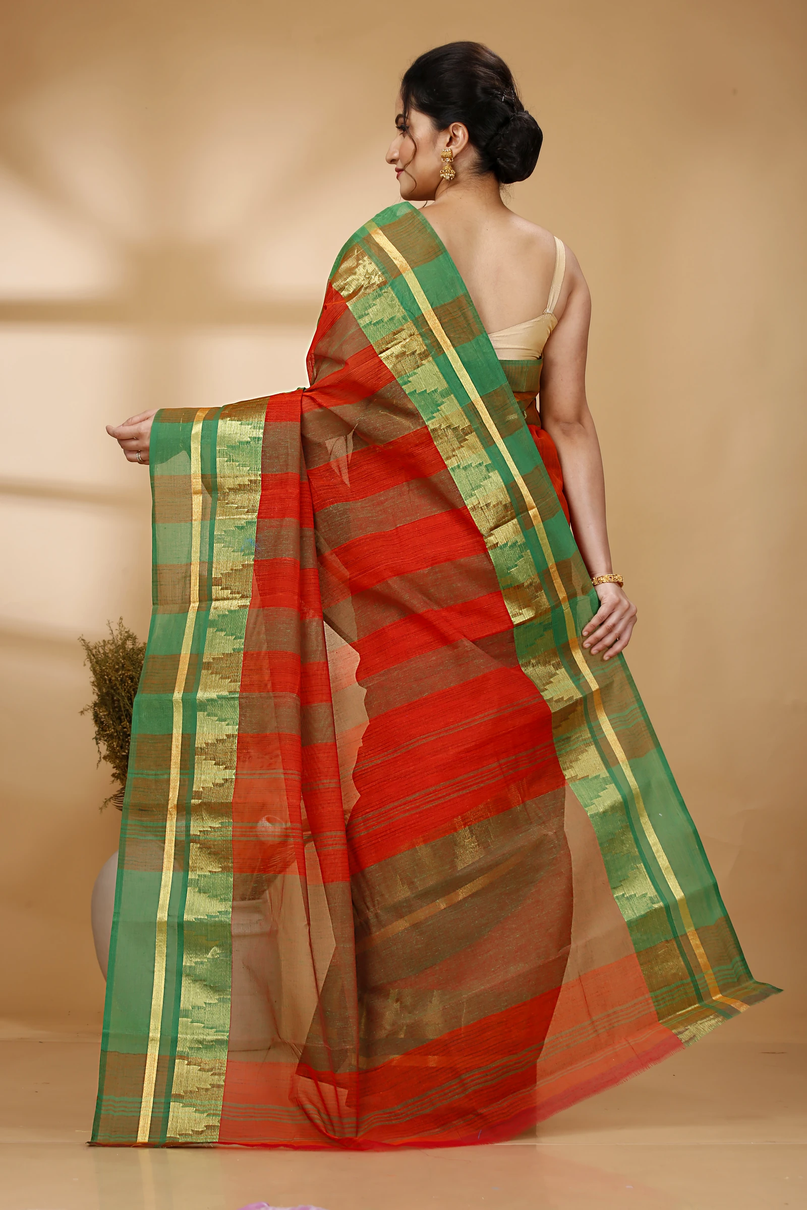 Orange Pure Cotton Vrinda Tant Saree (1093)