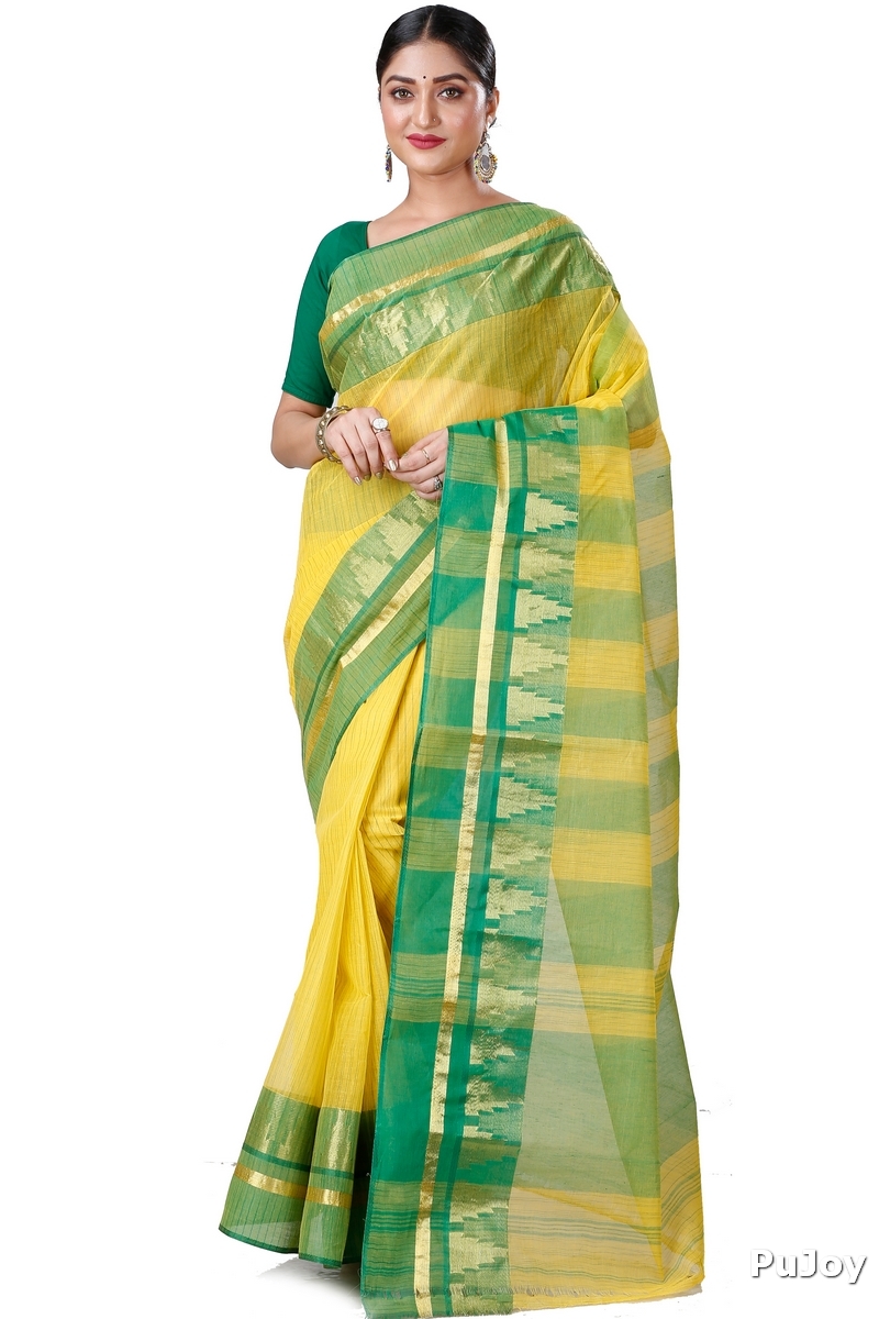 Yellow Pure Cotton Vrinda Tant Saree (1094)