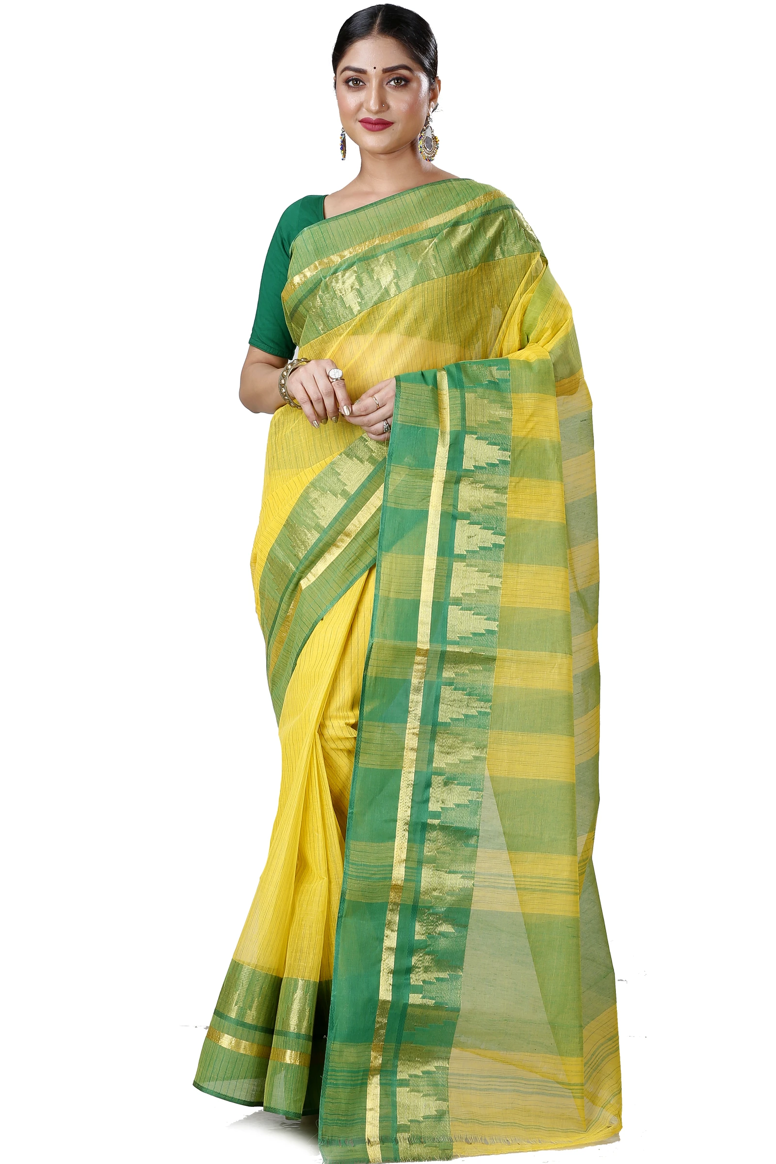 Yellow Pure Cotton Vrinda Tant Saree (1094)