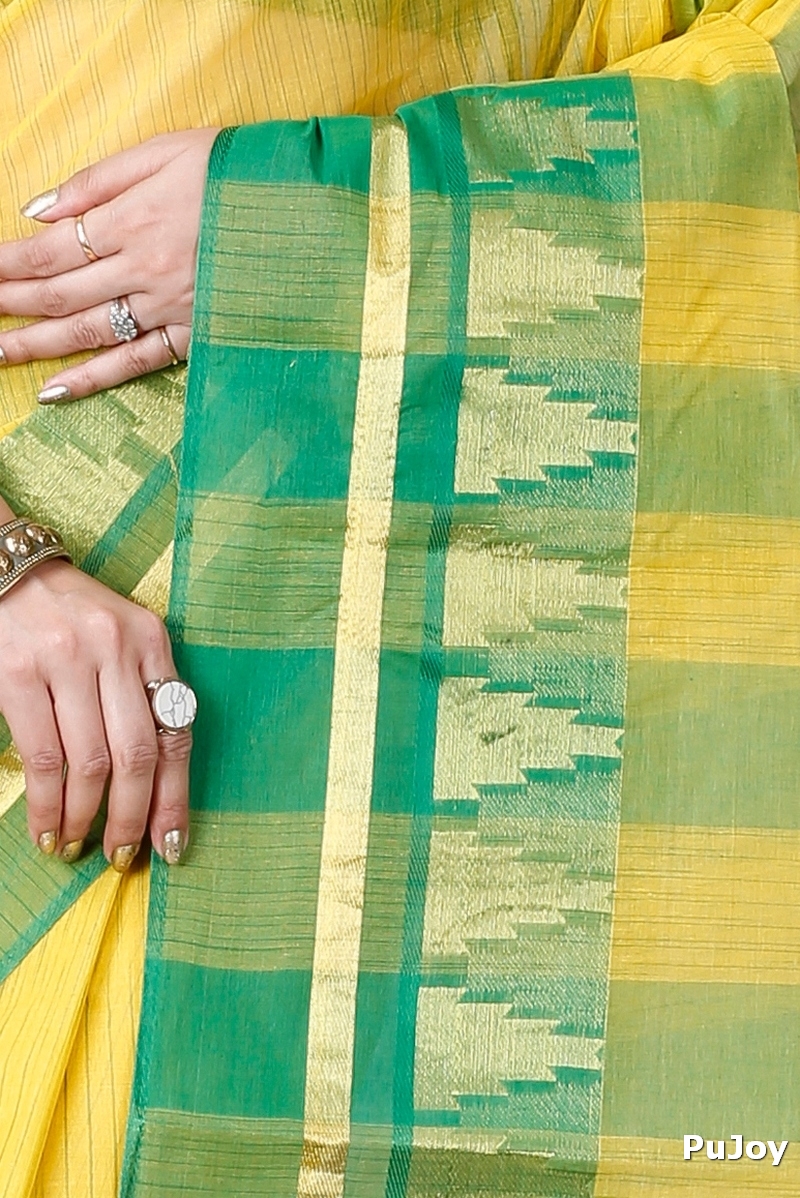 Yellow Pure Cotton Vrinda Tant Saree (1094)