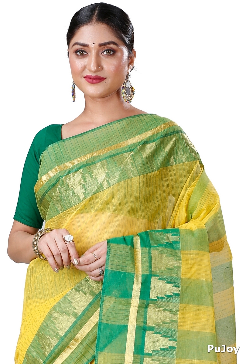 Yellow Pure Cotton Vrinda Tant Saree (1094)