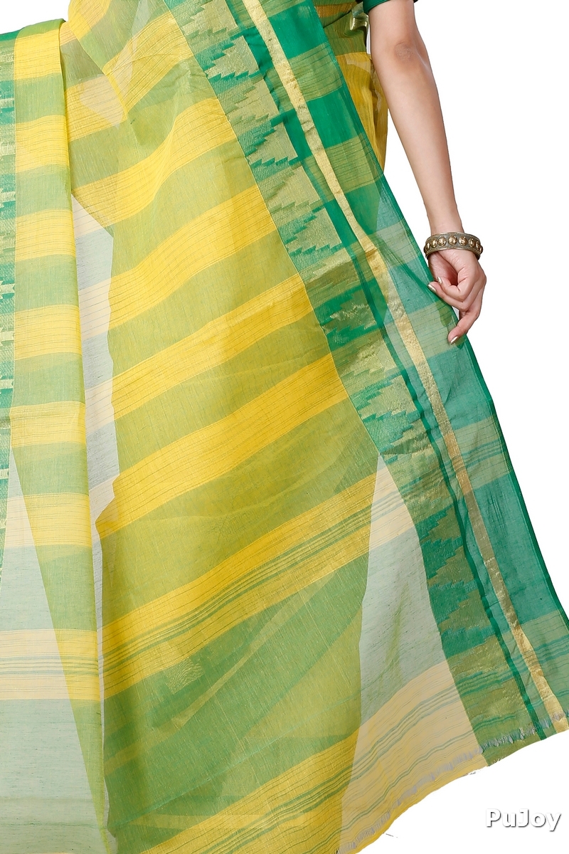 Yellow Pure Cotton Vrinda Tant Saree (1094)