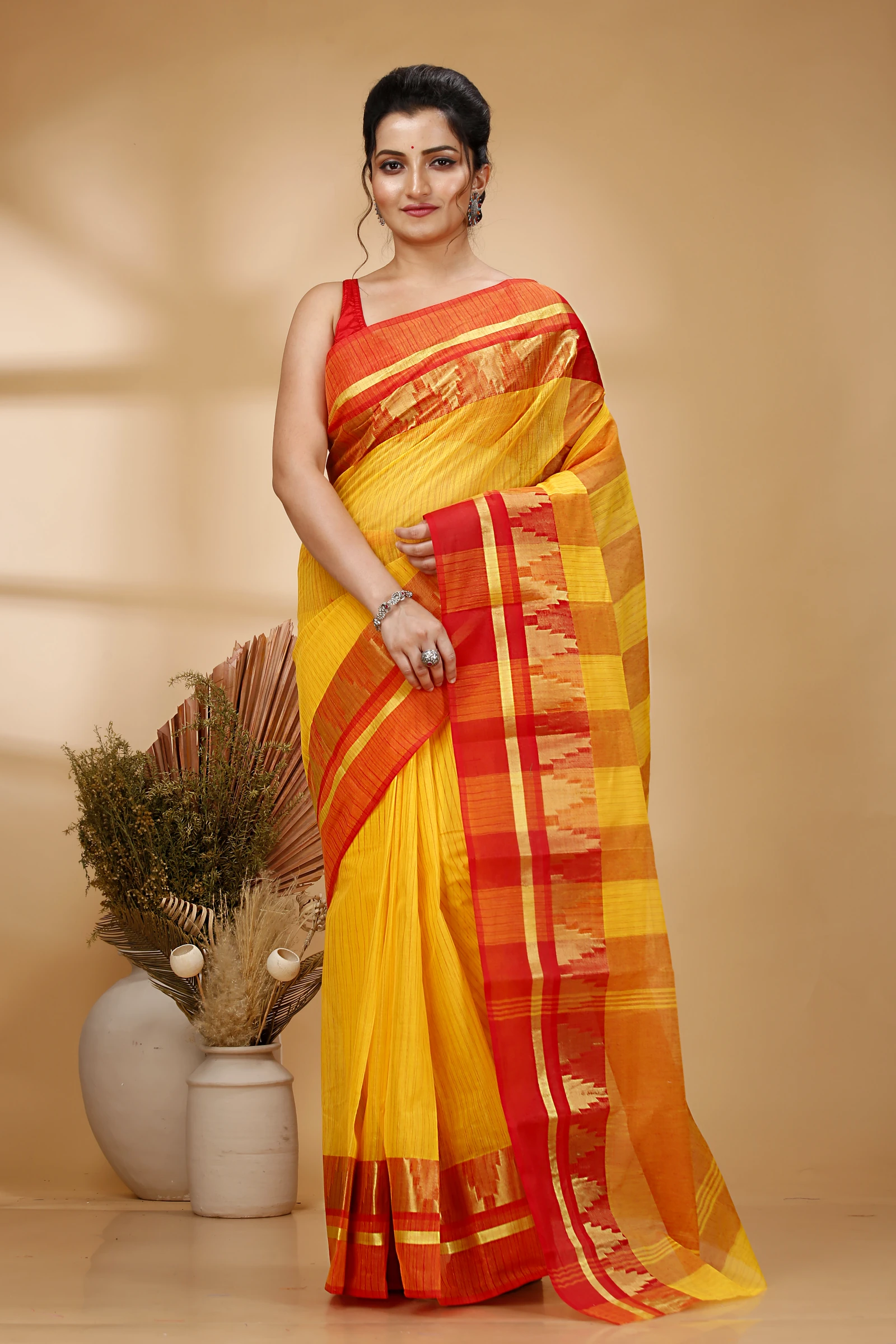 Red Pure Cotton Vrinda Tant Saree (1095)