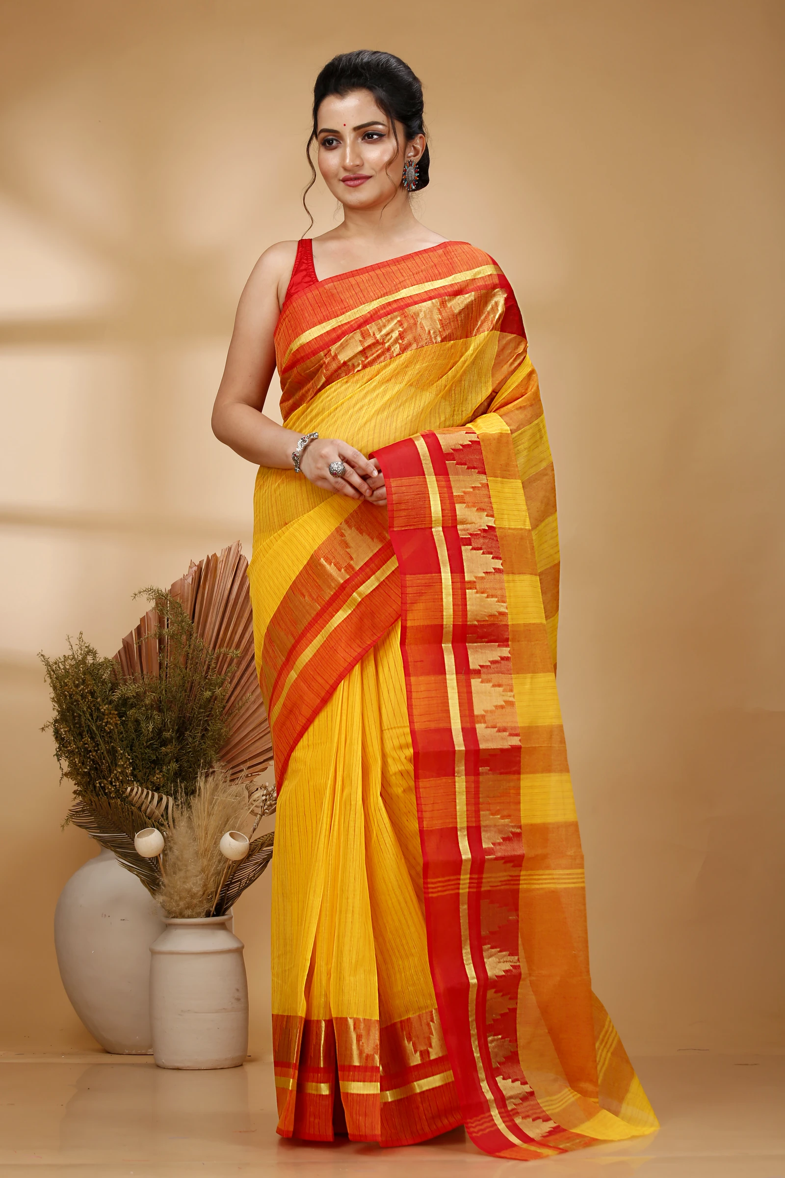 Red Pure Cotton Vrinda Tant Saree (1095)