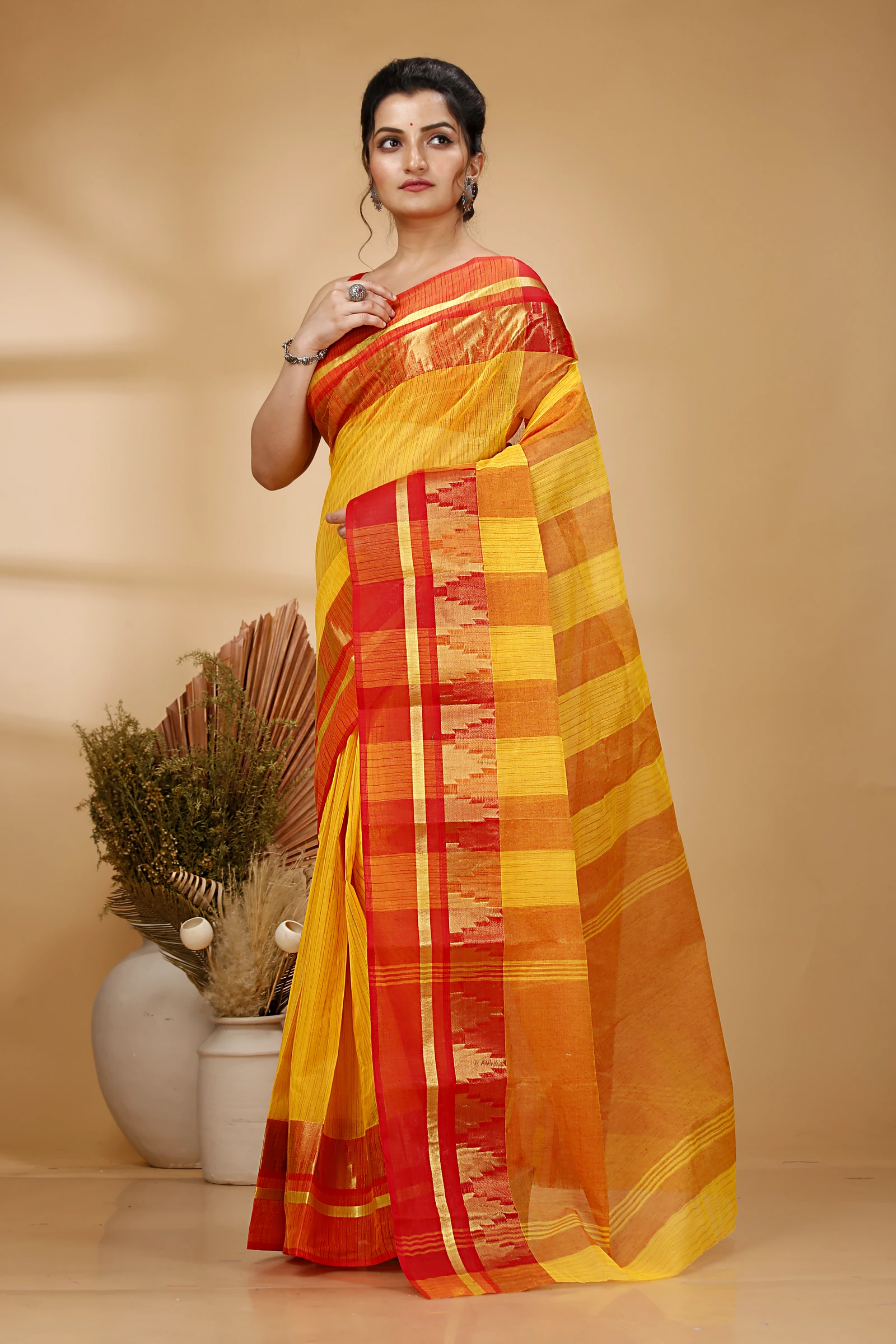 Red Pure Cotton Vrinda Tant Saree (1095)