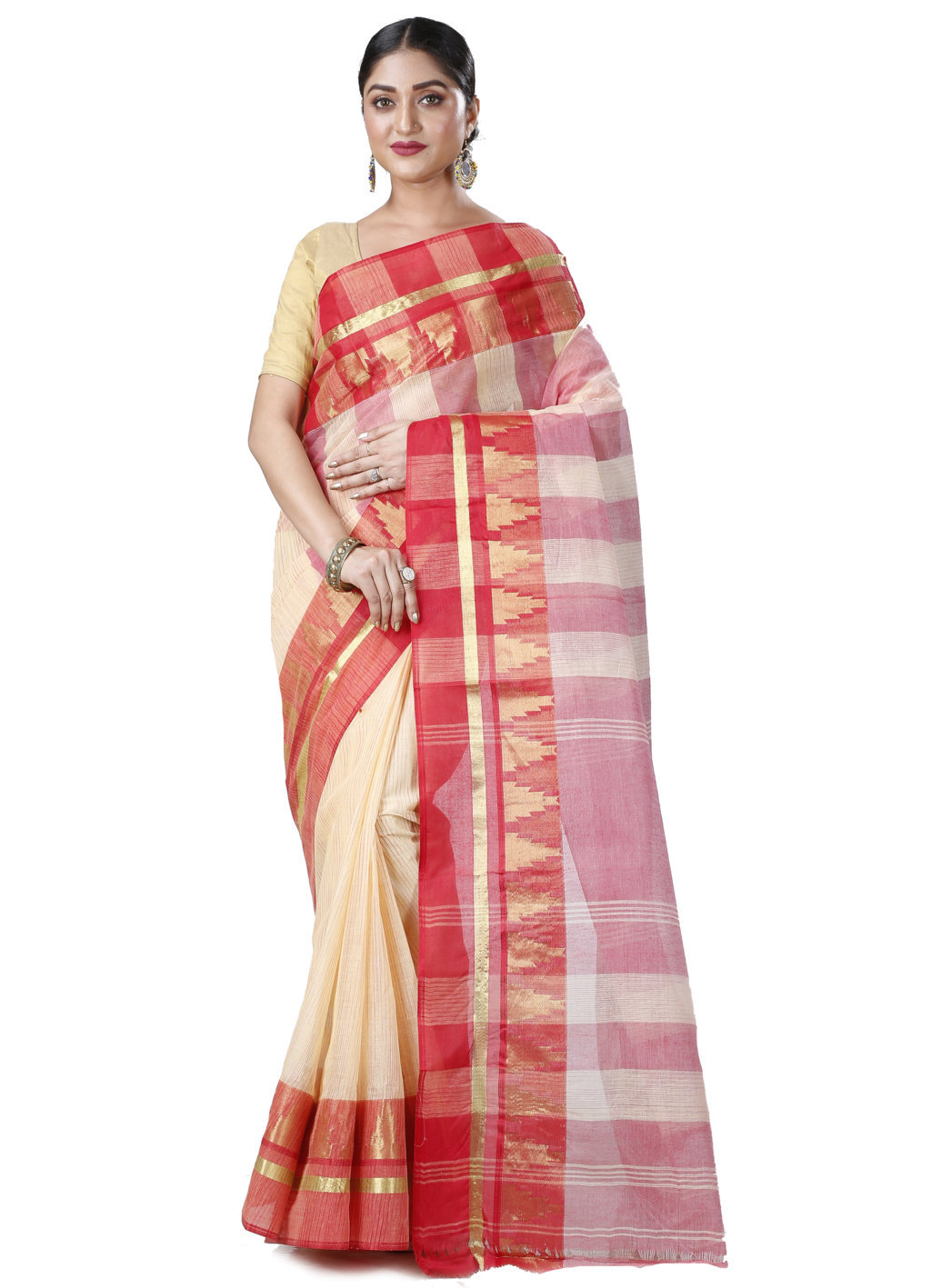 Off White Pure Cotton Vrinda Tant Saree (1096)