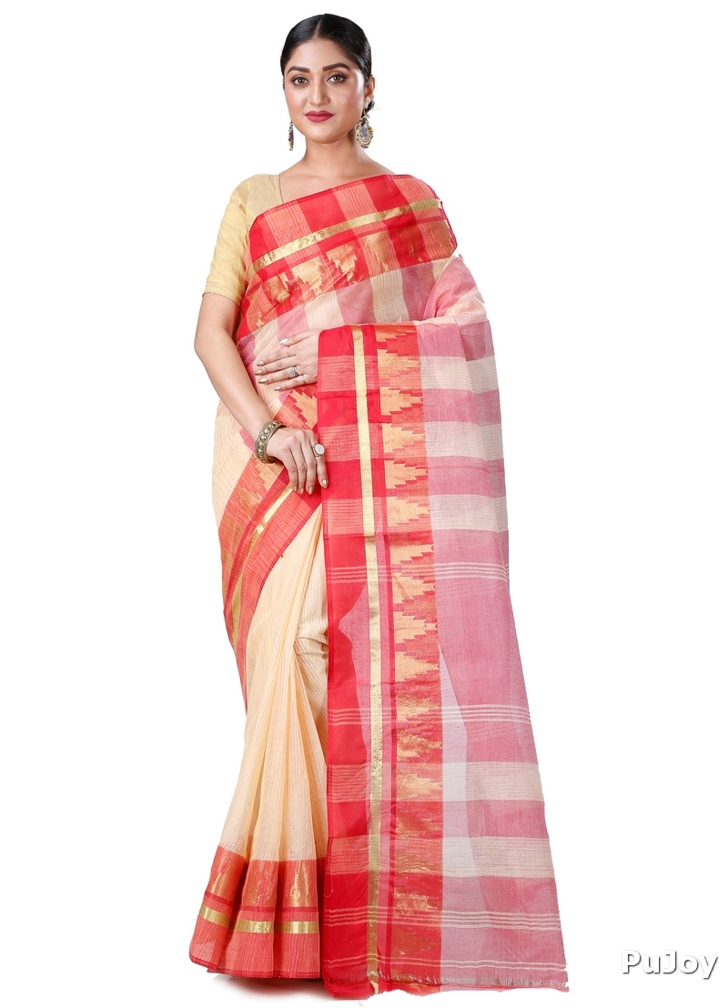 Off White Pure Cotton Vrinda Tant Saree (1096)