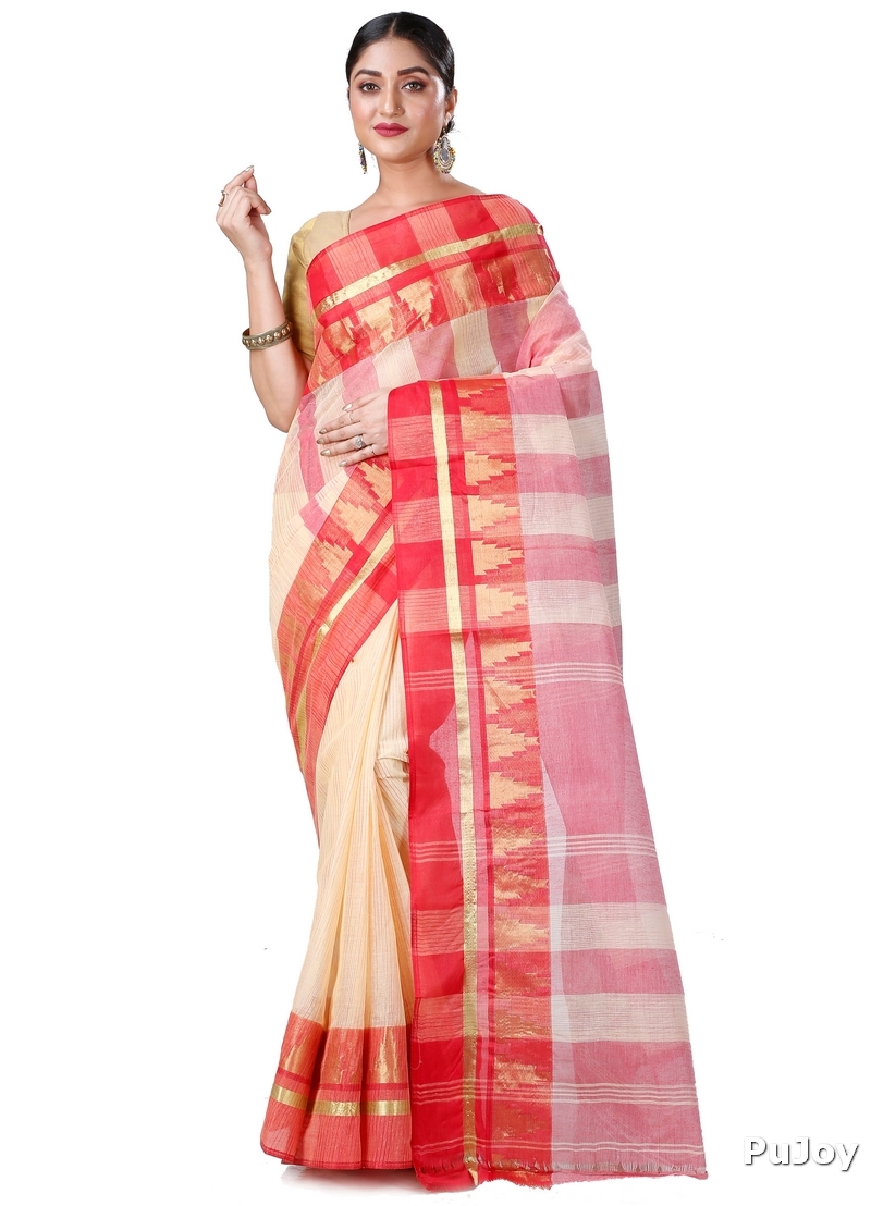 Off White Pure Cotton Vrinda Tant Saree (1096)