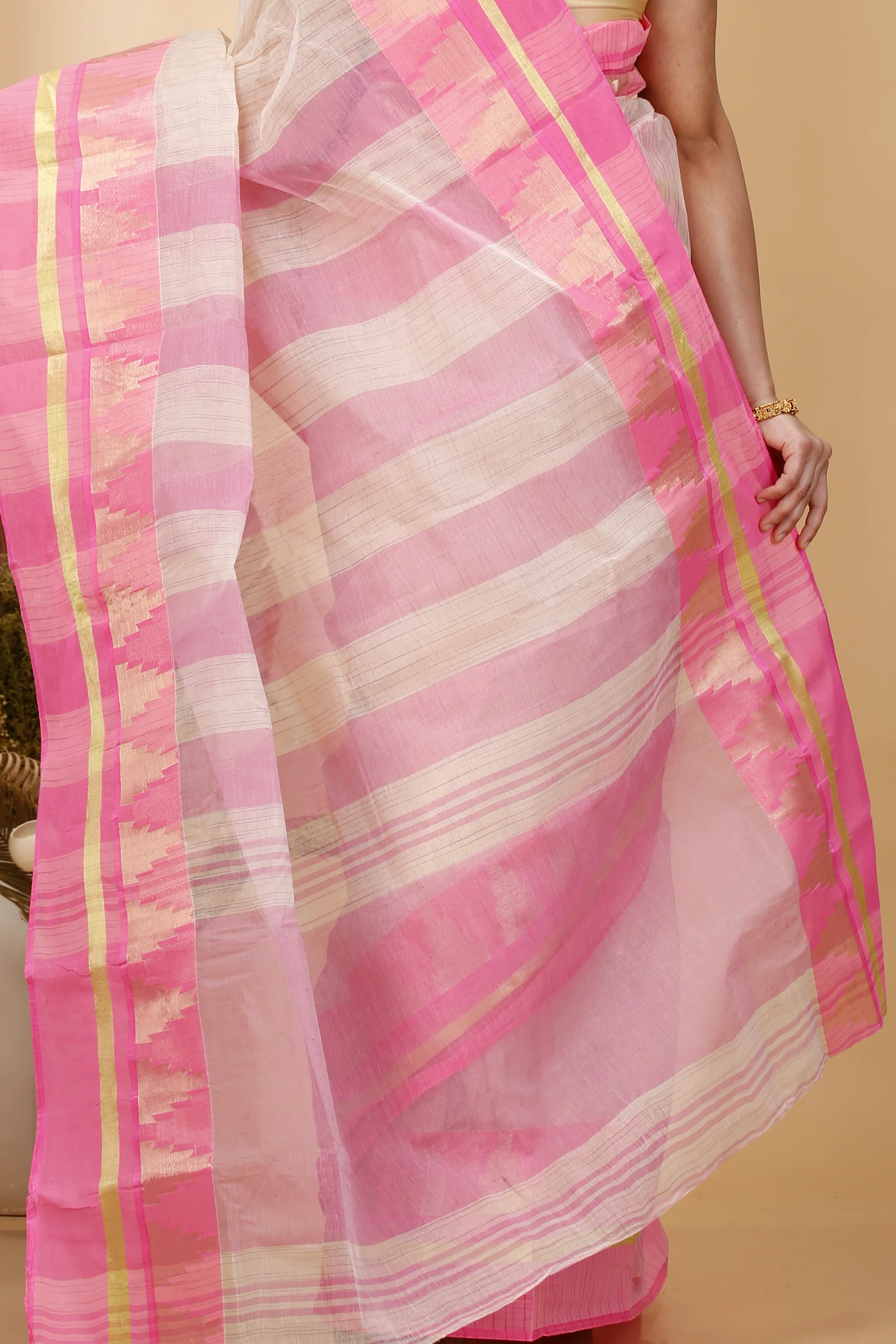 Pink Pure Cotton Vrinda Tant Saree (1098)