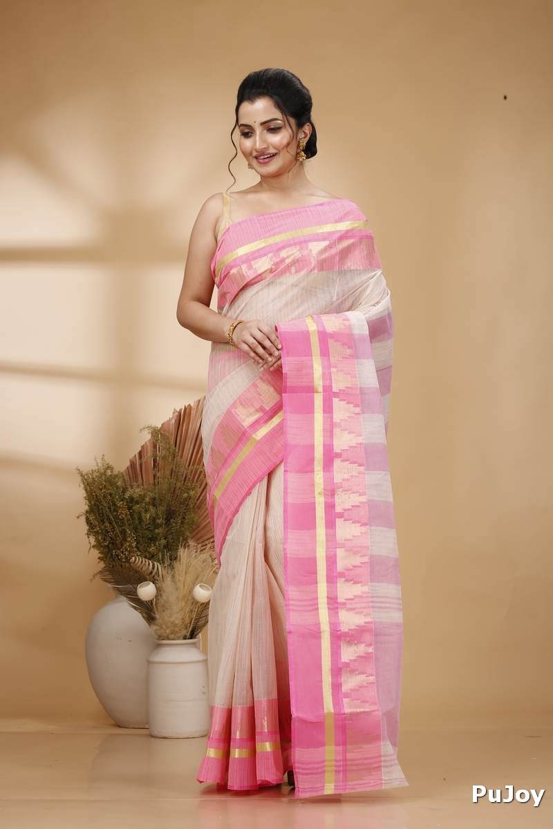 Pink Pure Cotton Vrinda Tant Saree (1098)