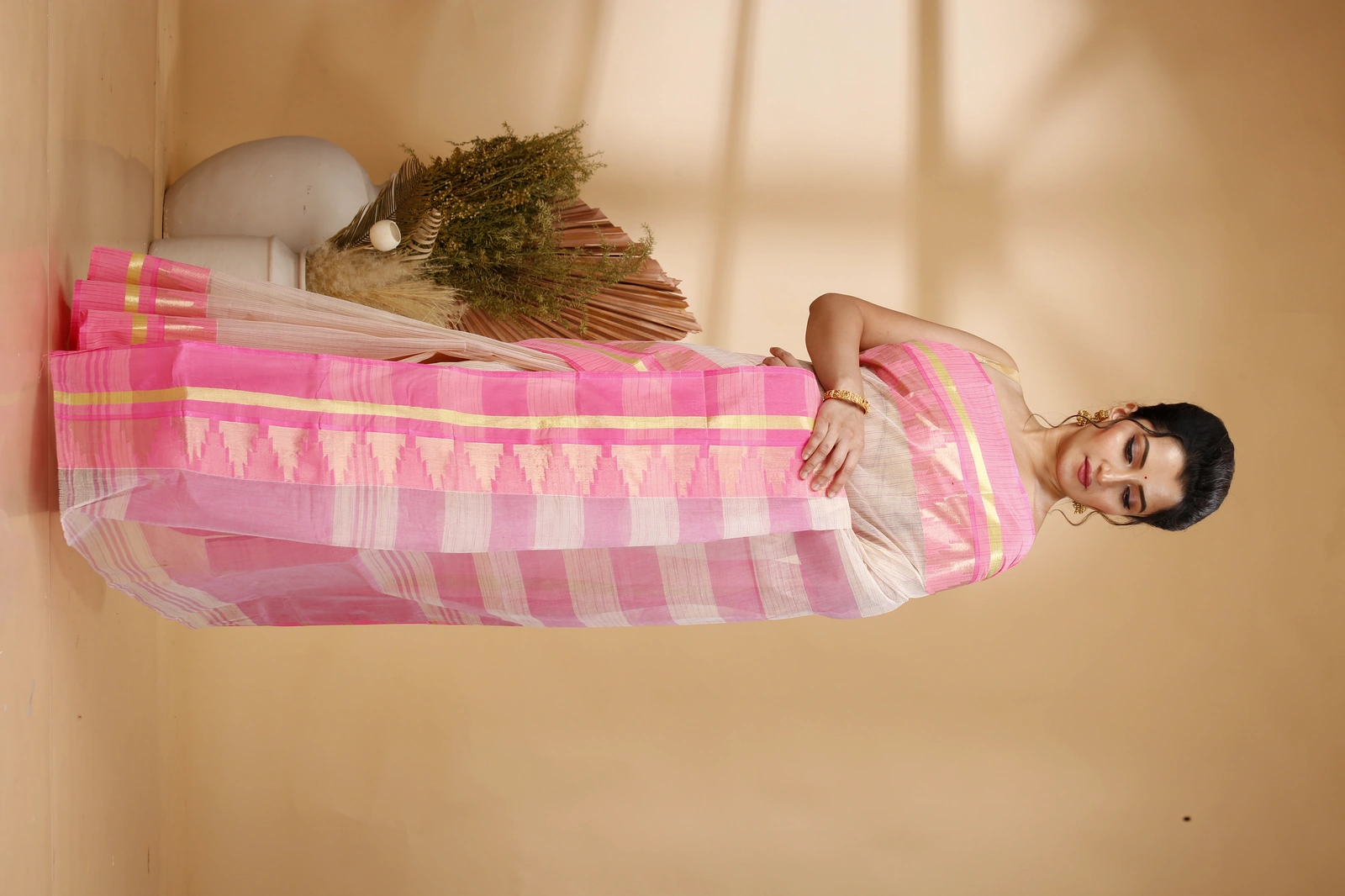 Pink Pure Cotton Vrinda Tant Saree (1098)