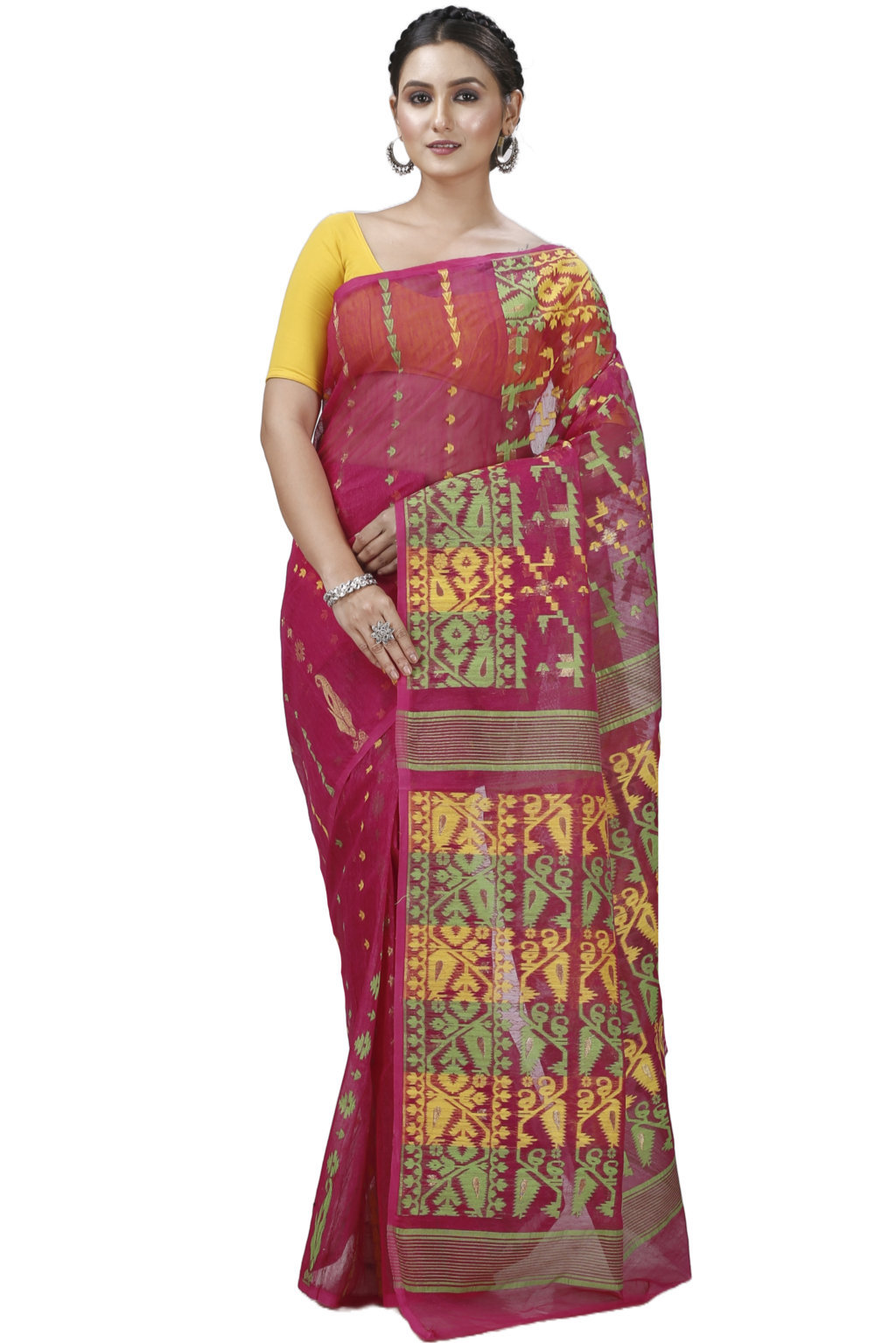Marun Blended Cotton Jaya Jamdani Saree (1101)