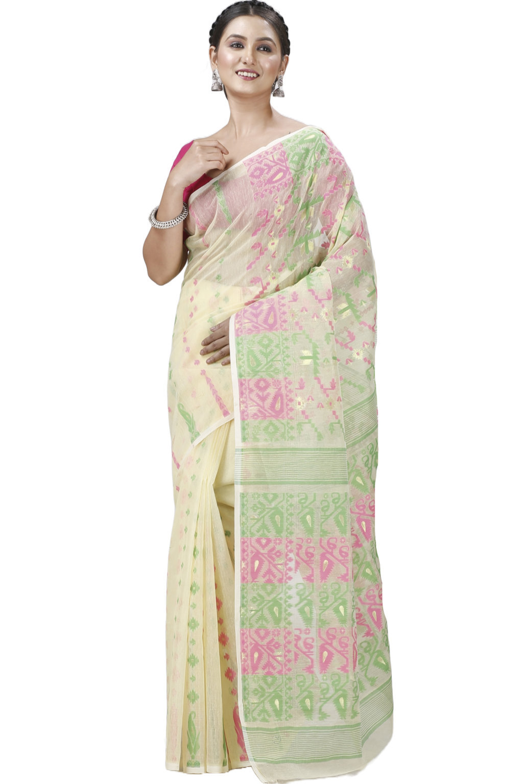 Off White Blended Cotton Jaya Jamdani Saree (1102)