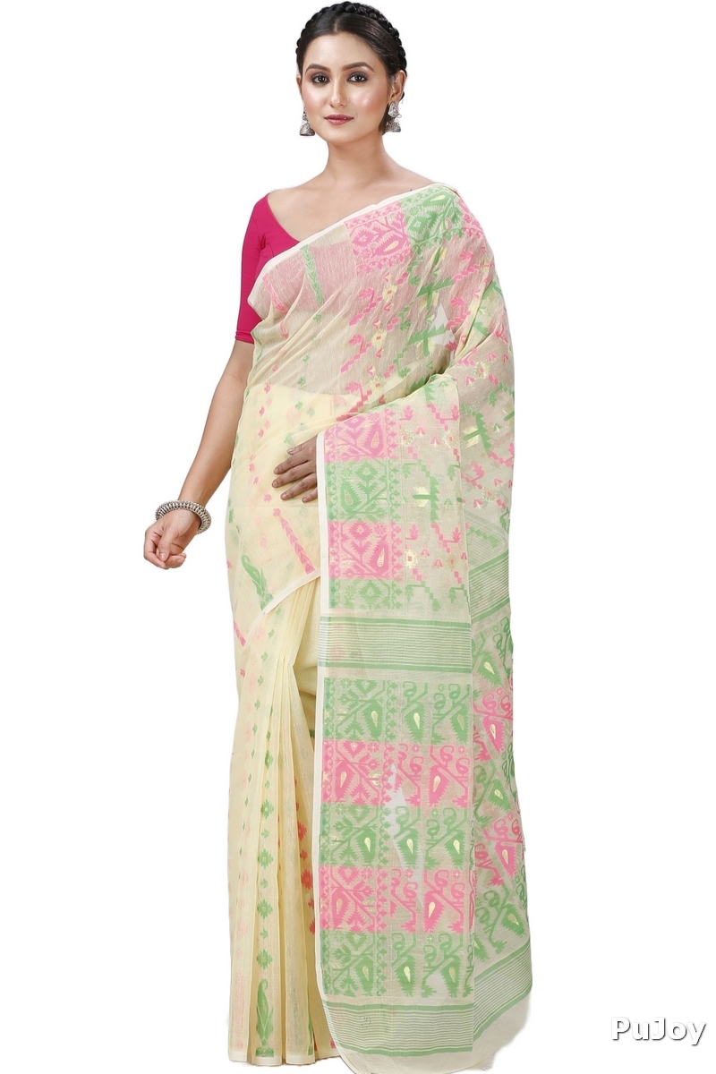 Off White Blended Cotton Jaya Jamdani Saree (1102)