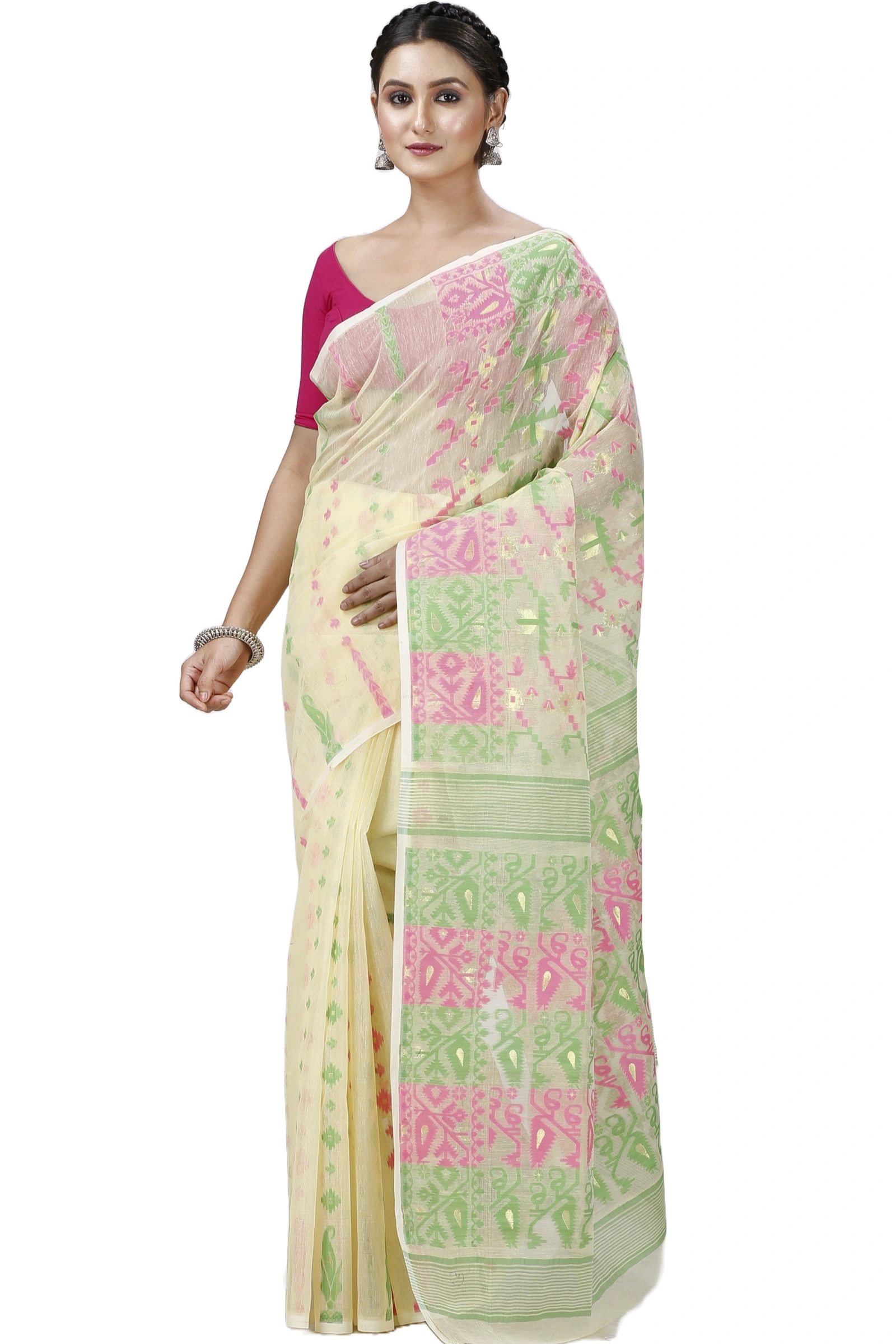 Off White Blended Cotton Jaya Jamdani Saree (1102)