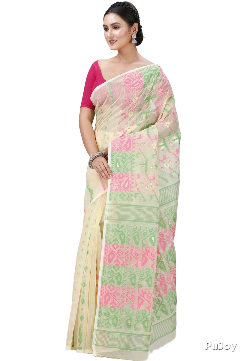 Off White Blended Cotton Jaya Jamdani Saree (1102)
