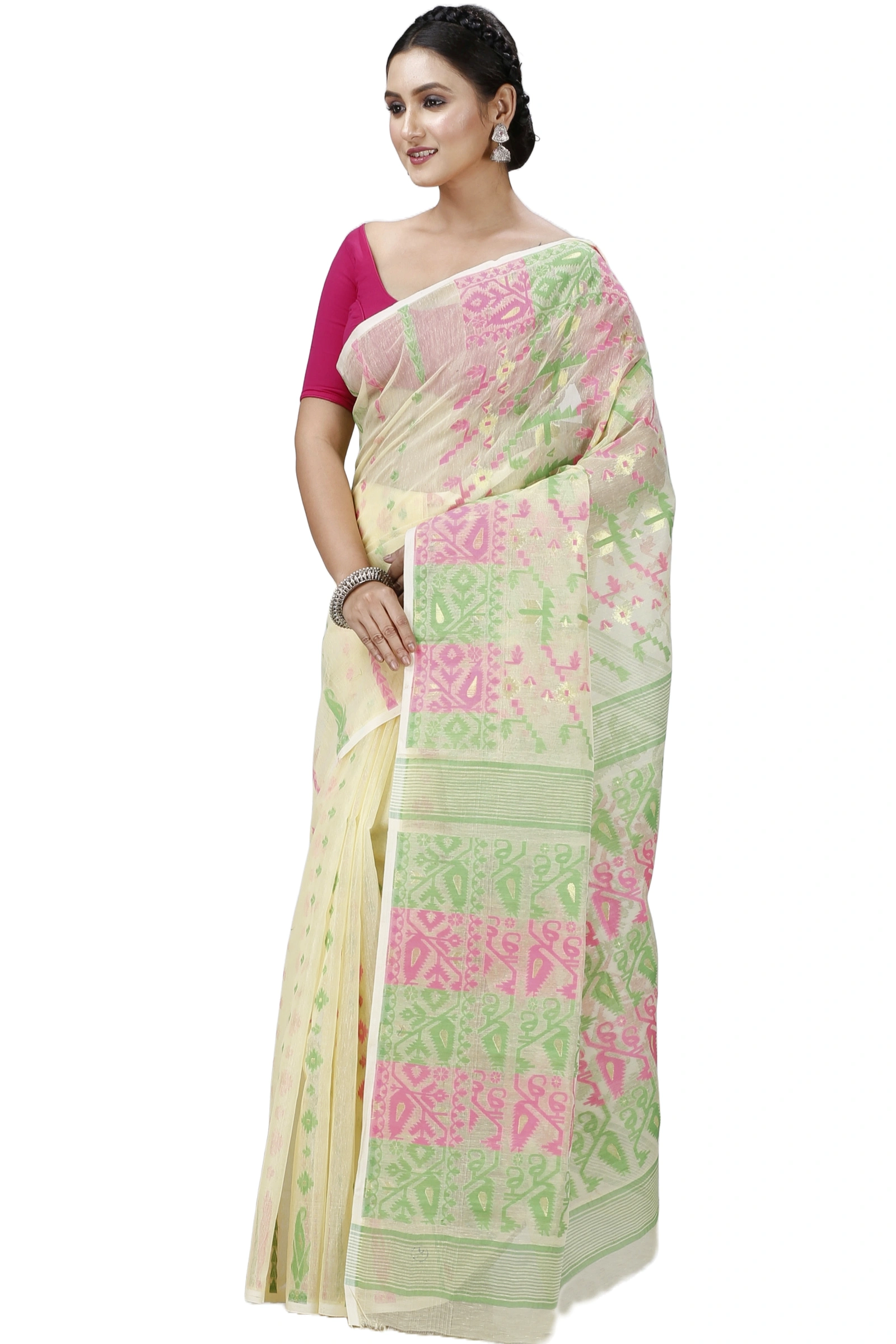 Off White Blended Cotton Jaya Jamdani Saree (1102)