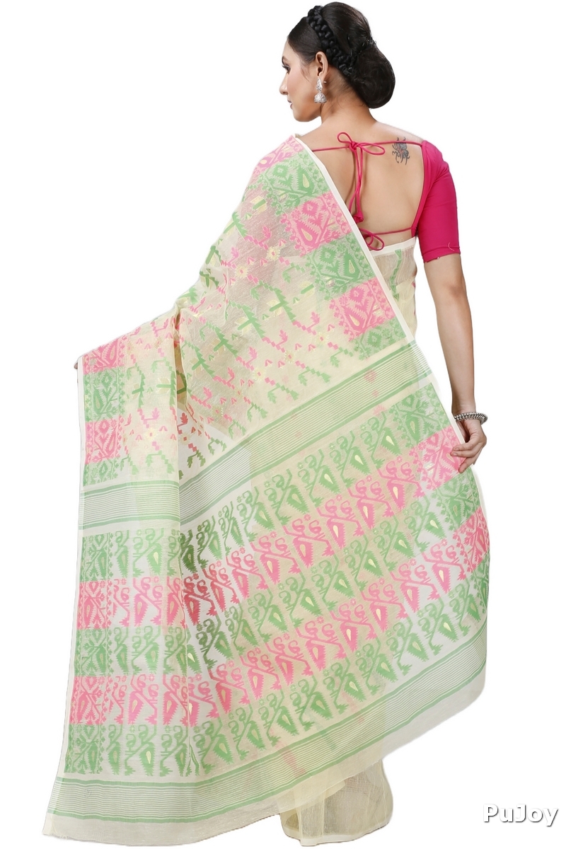 Off White Blended Cotton Jaya Jamdani Saree (1102)