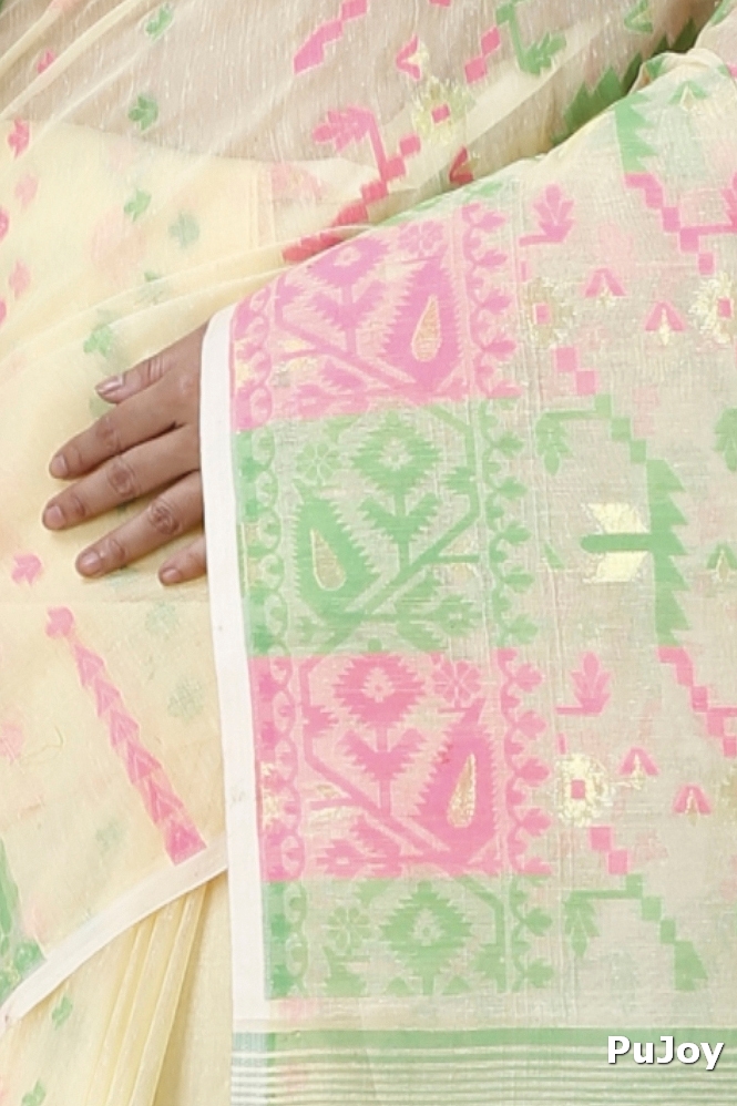 Off White Blended Cotton Jaya Jamdani Saree (1102)