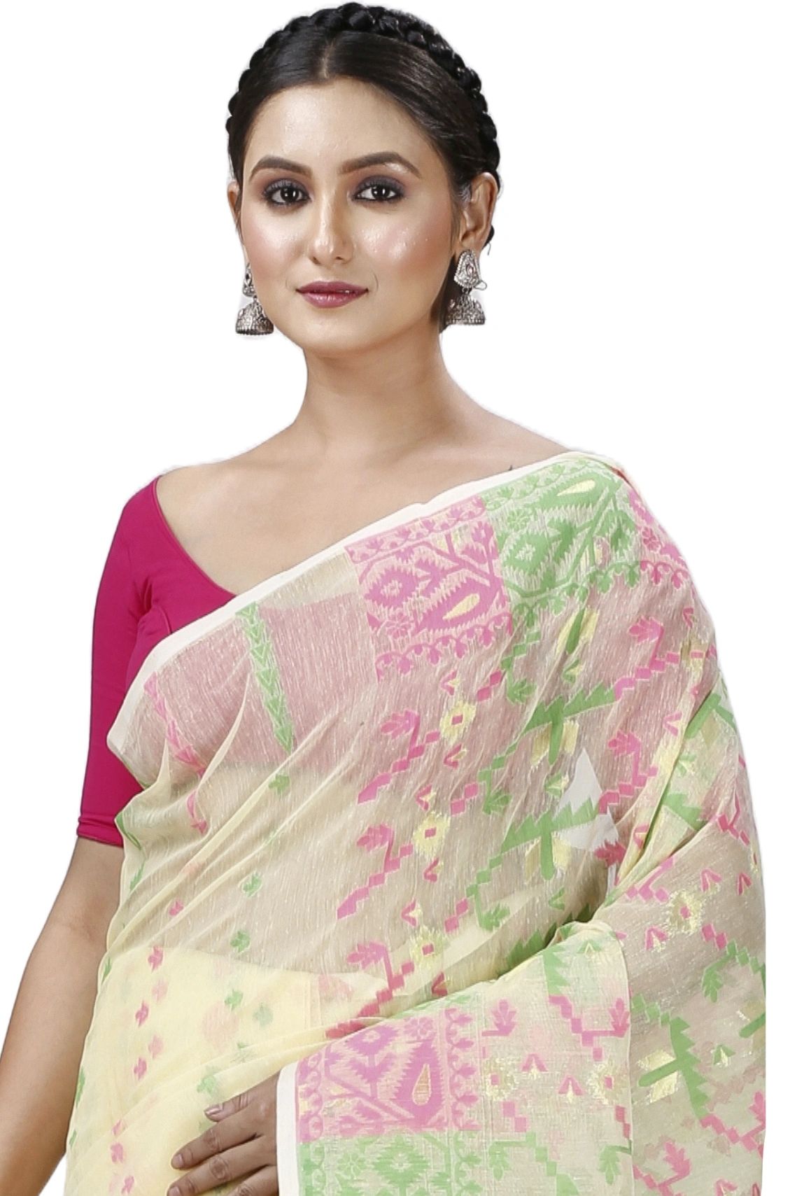 Off White Blended Cotton Jaya Jamdani Saree (1102)