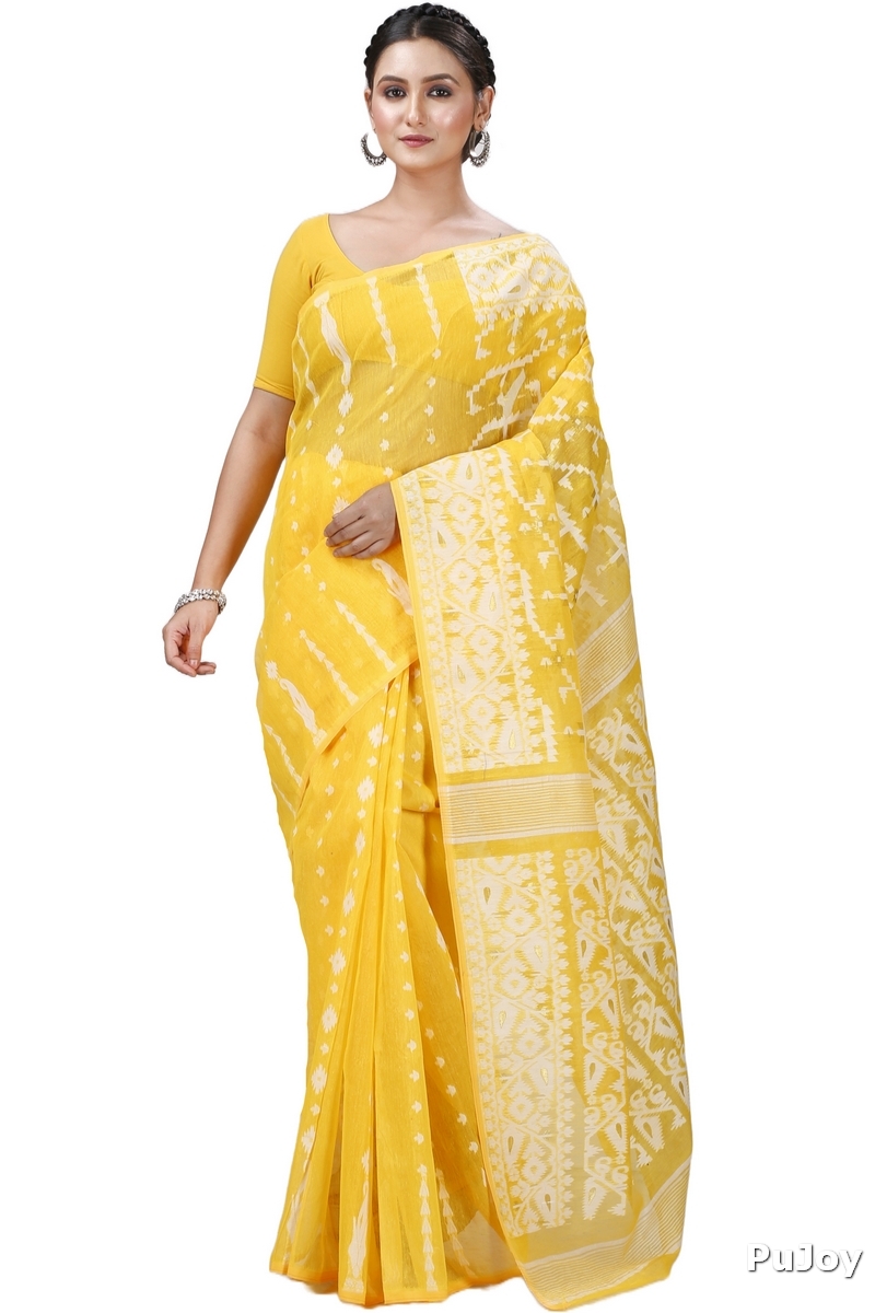 Yellow Blended Cotton Jaya Jamdani Saree (1103)