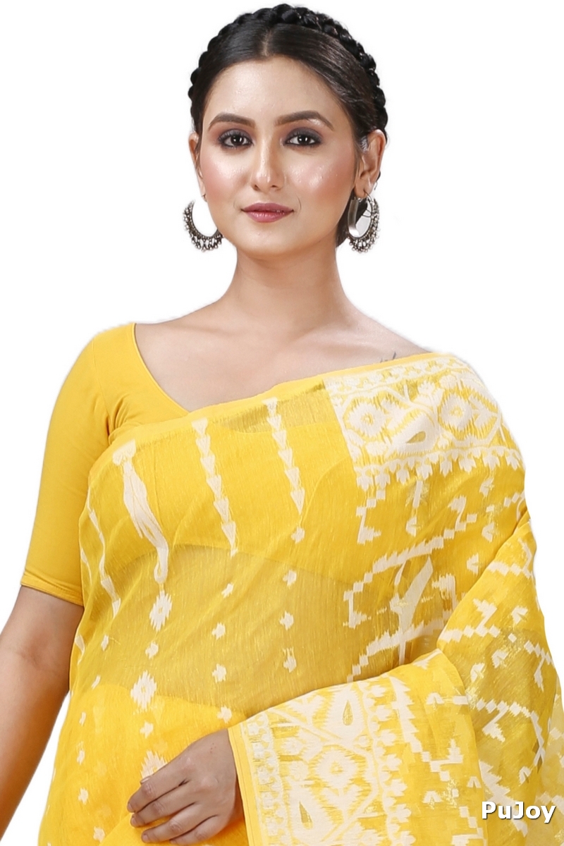 Yellow Blended Cotton Jaya Jamdani Saree (1103)