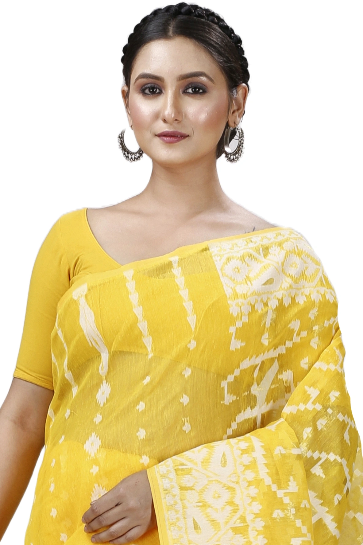 Yellow Blended Cotton Jaya Jamdani Saree (1103)