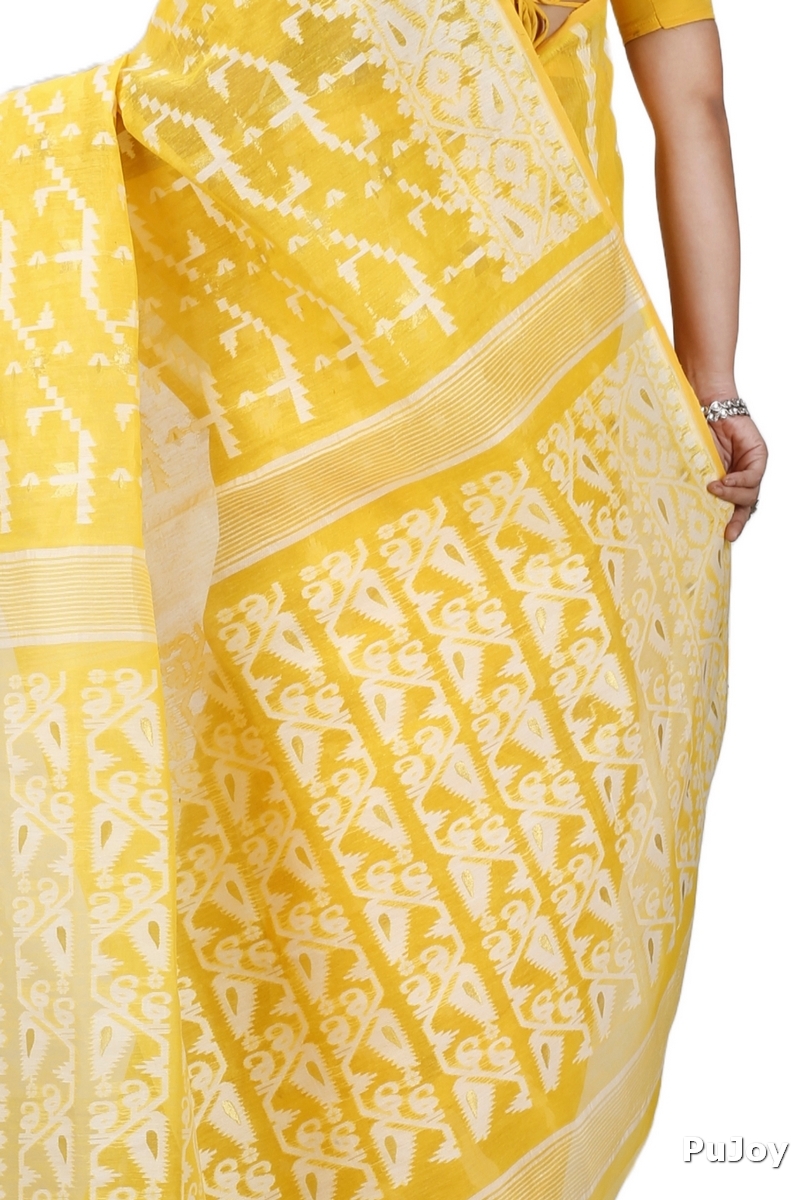 Yellow Blended Cotton Jaya Jamdani Saree (1103)