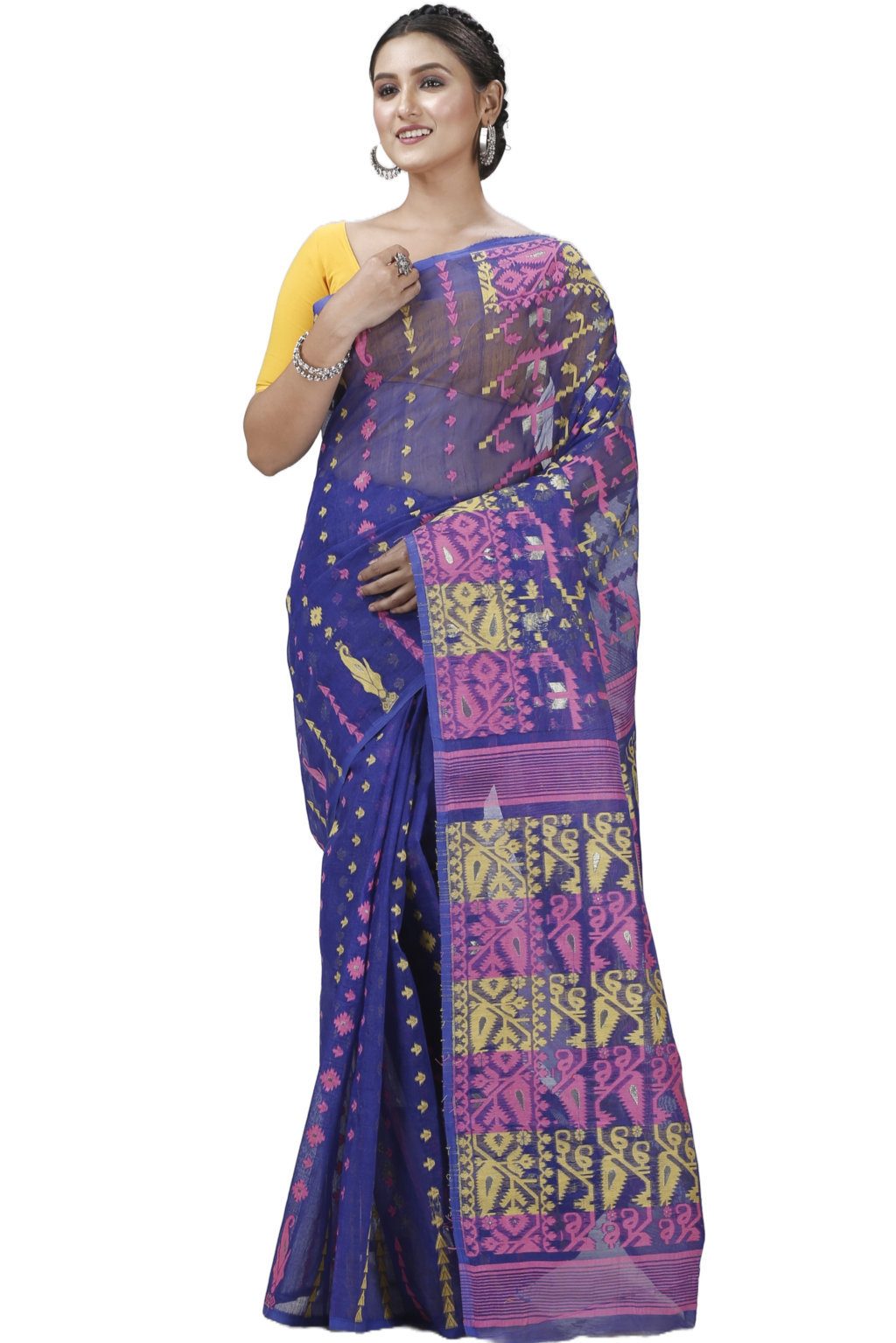 Blue Blended Cotton Jaya Jamdani Saree (1104)