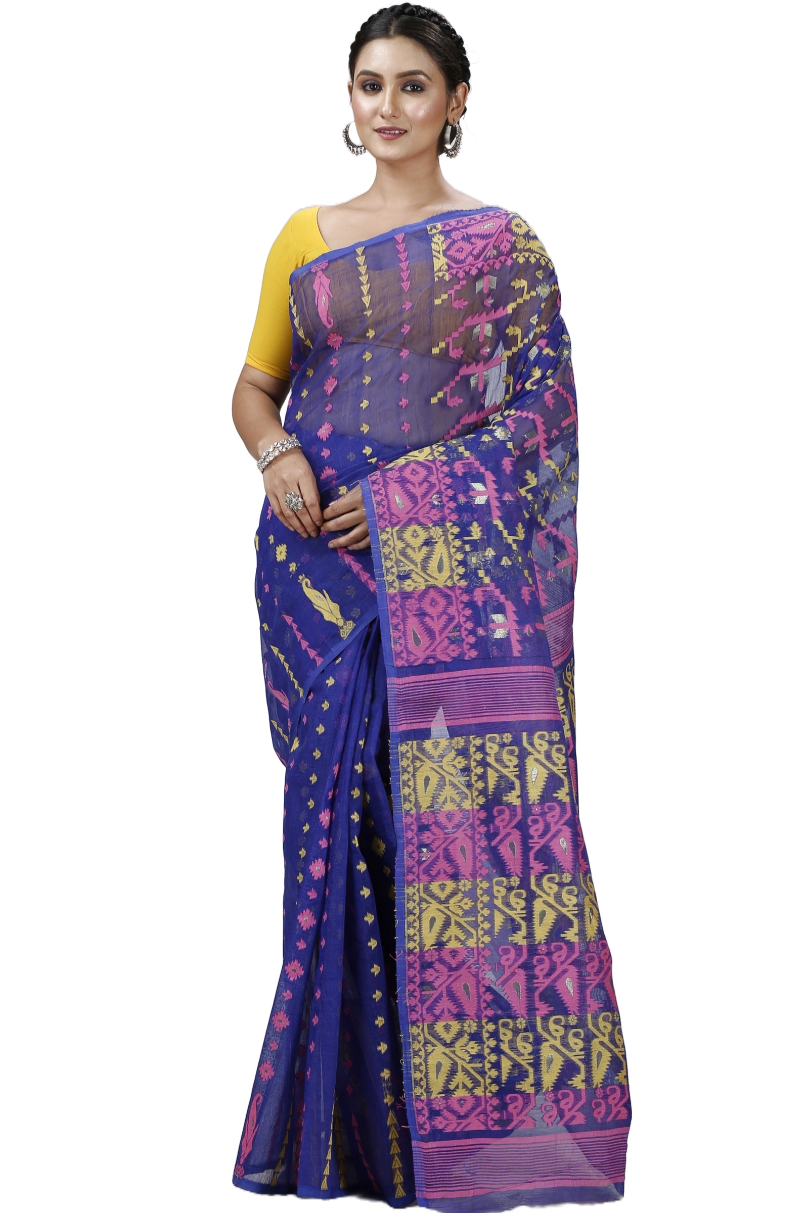 Blue Blended Cotton Jaya Jamdani Saree (1104)