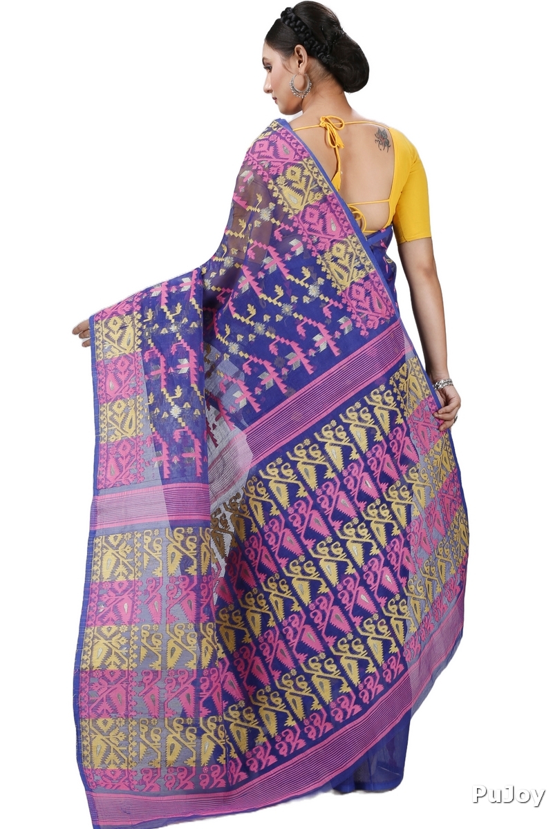 Blue Blended Cotton Jaya Jamdani Saree (1104)