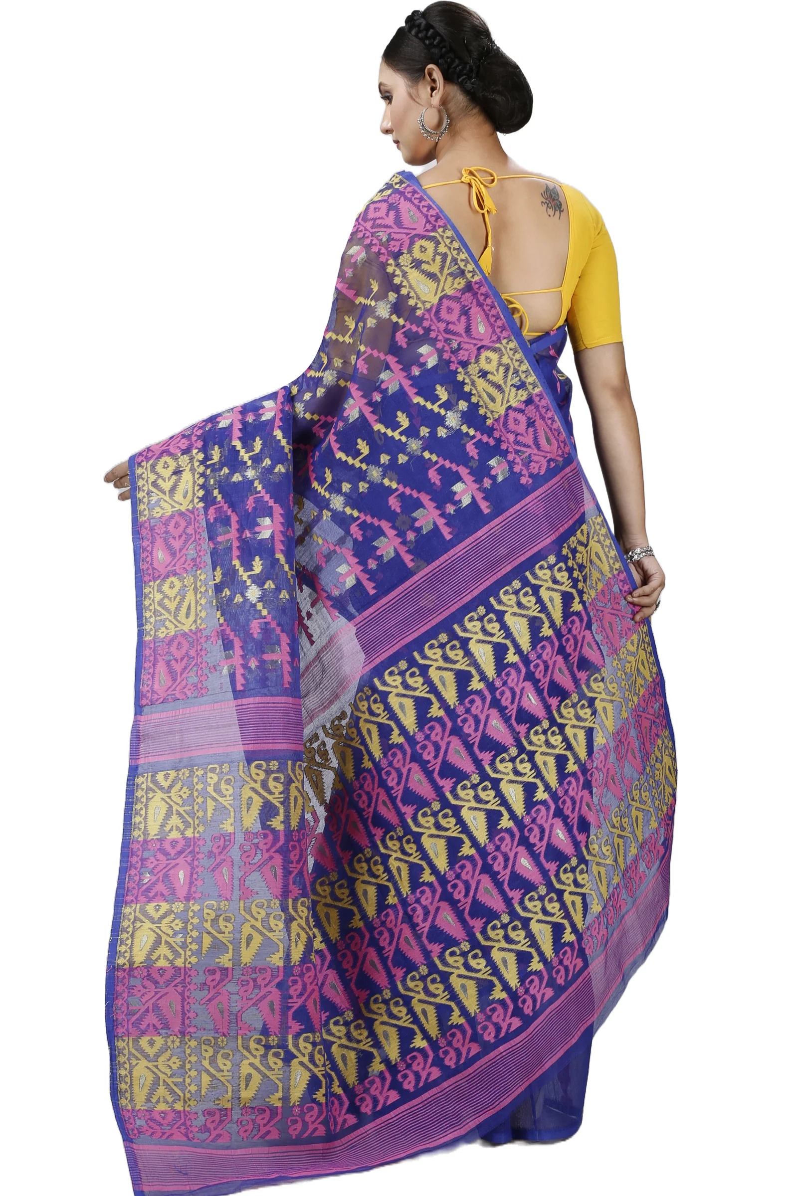 Blue Blended Cotton Jaya Jamdani Saree (1104)