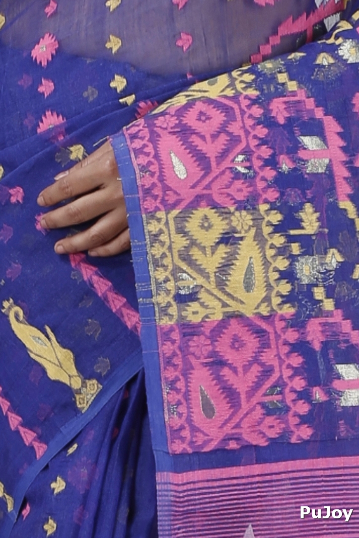 Blue Blended Cotton Jaya Jamdani Saree (1104)