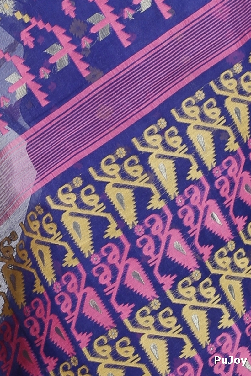 Blue Blended Cotton Jaya Jamdani Saree (1104)