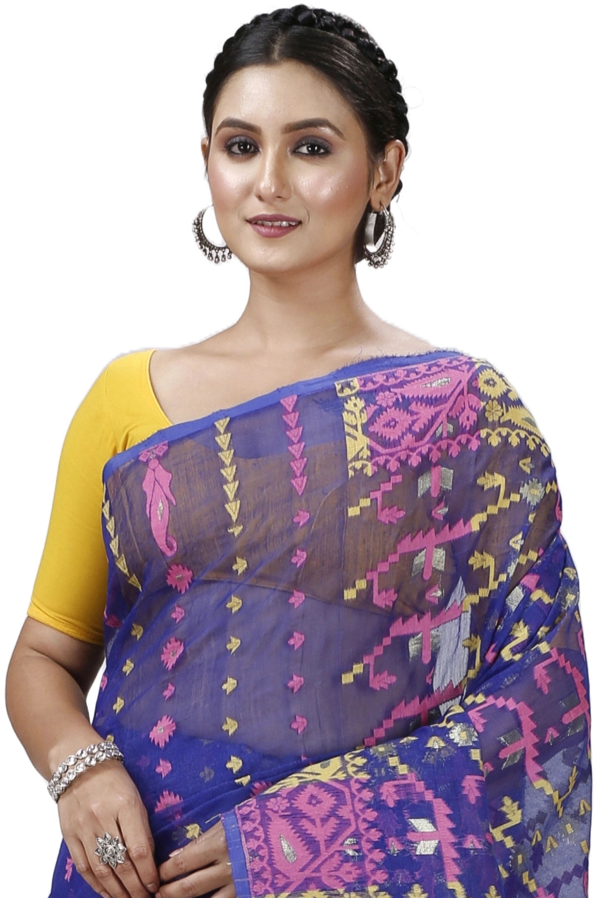 Blue Blended Cotton Jaya Jamdani Saree (1104)