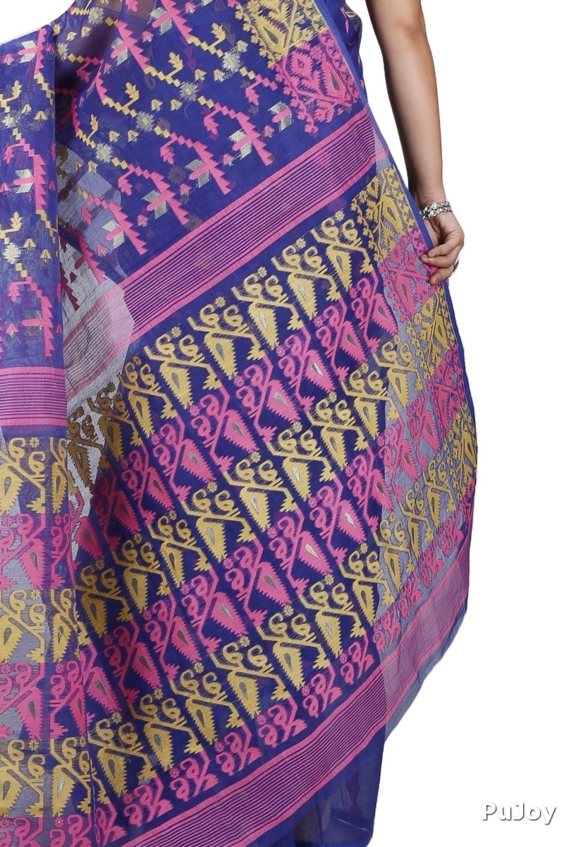 Blue Blended Cotton Jaya Jamdani Saree (1104)