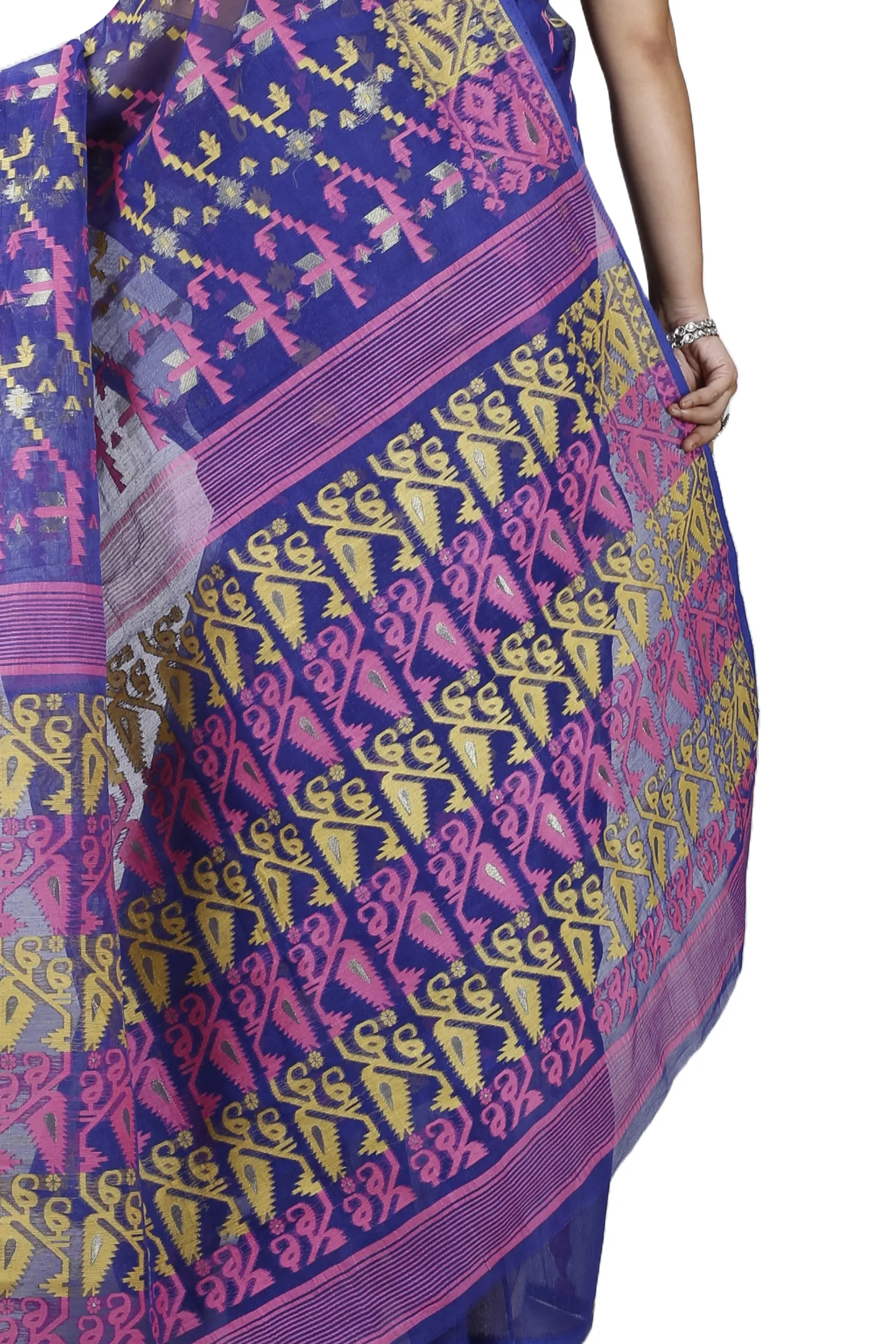Blue Blended Cotton Jaya Jamdani Saree (1104)
