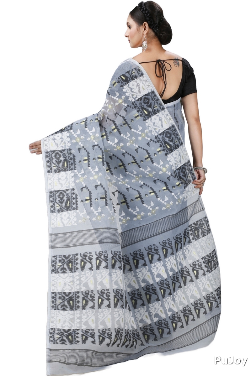 Grey Blended Cotton Jaya Jamdani Saree (1105)
