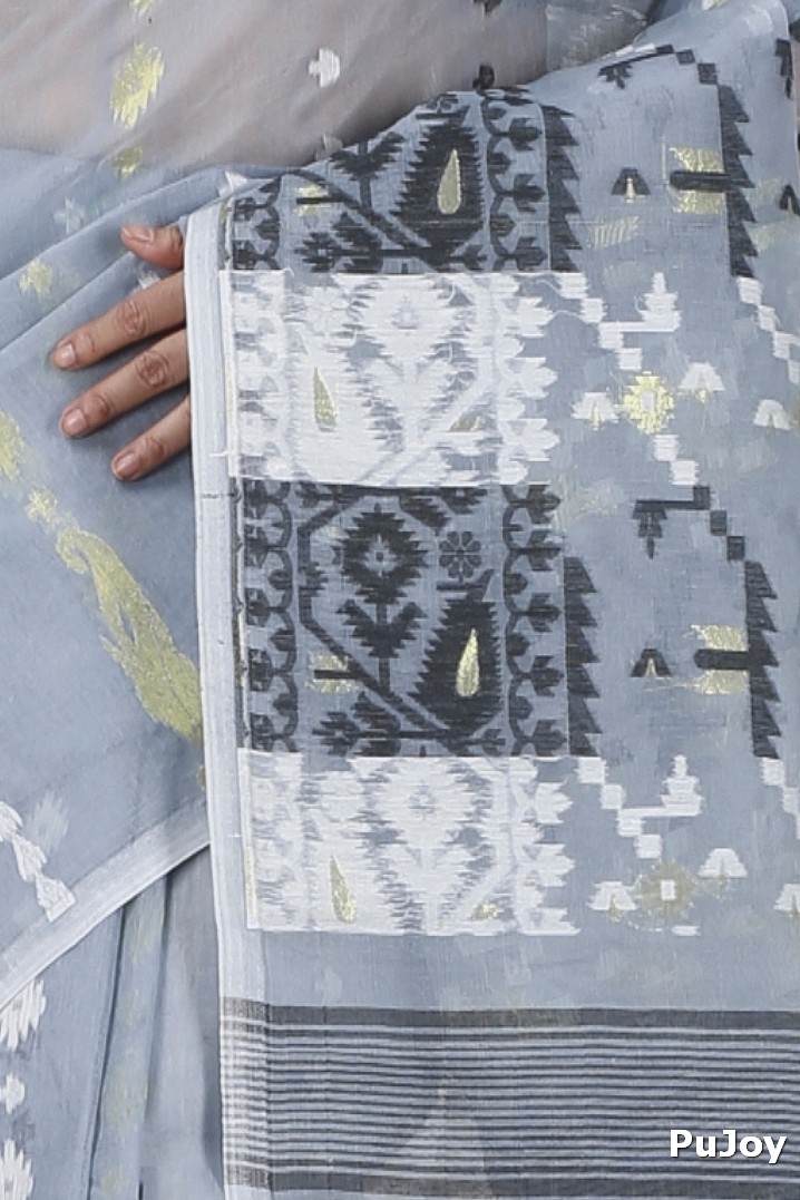 Grey Blended Cotton Jaya Jamdani Saree (1105)